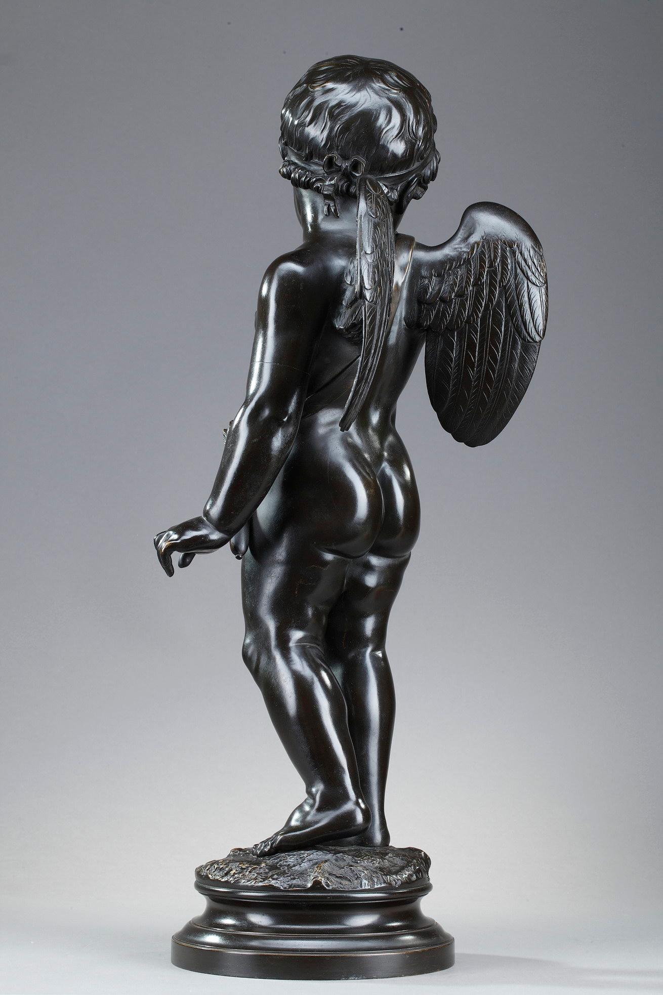 Fin du XIXe siècle Sculpture en bronze, « Cupidon » d'après Jean-Baptiste Pigalle