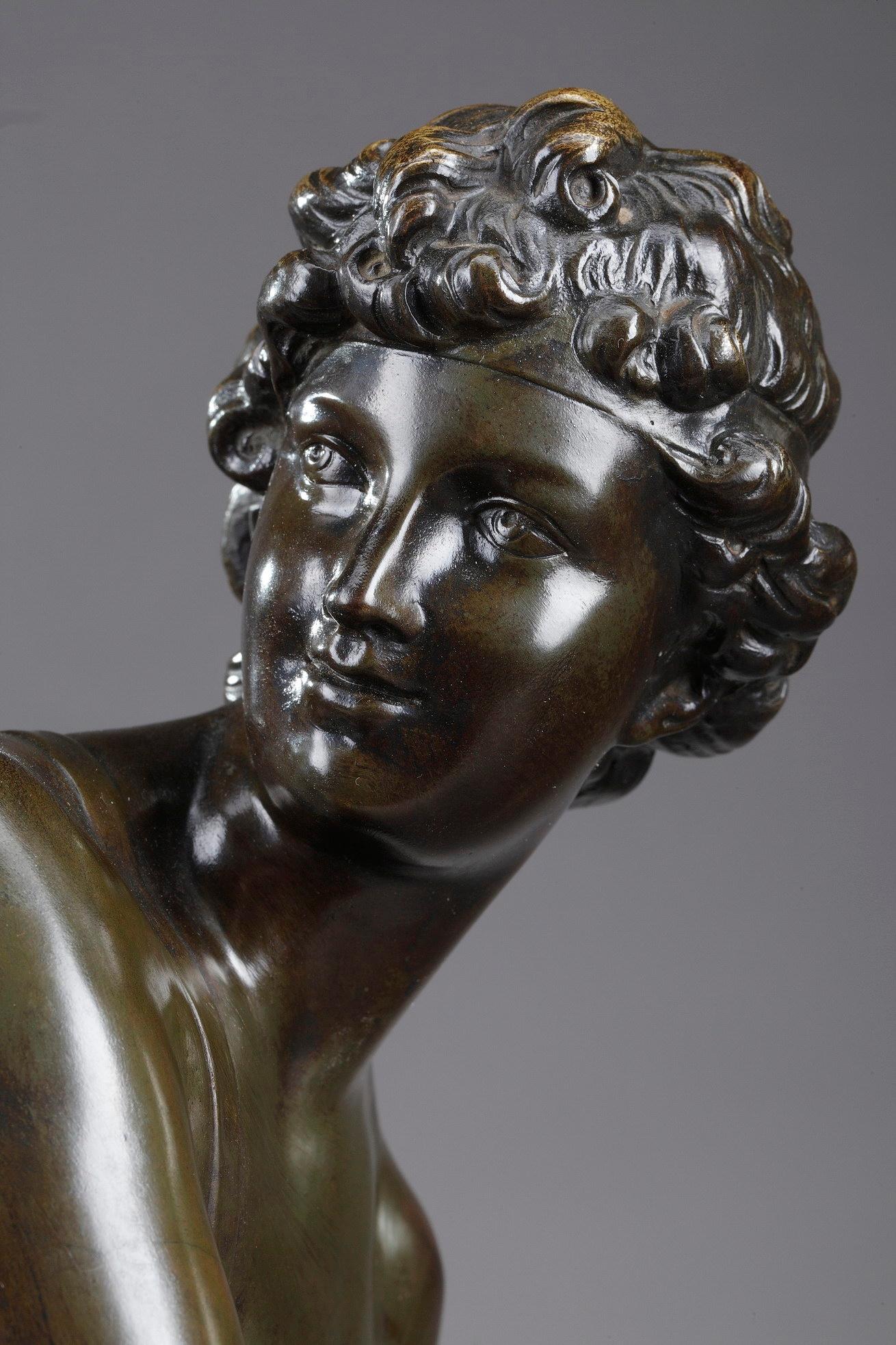 Patinated Bronze Sculpture Cupid Preparing to Shoot an Arrow