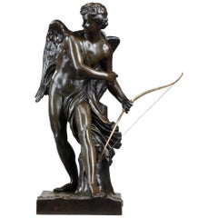 Bronze Sculpture Cupid Preparing to Shoot an Arrow
