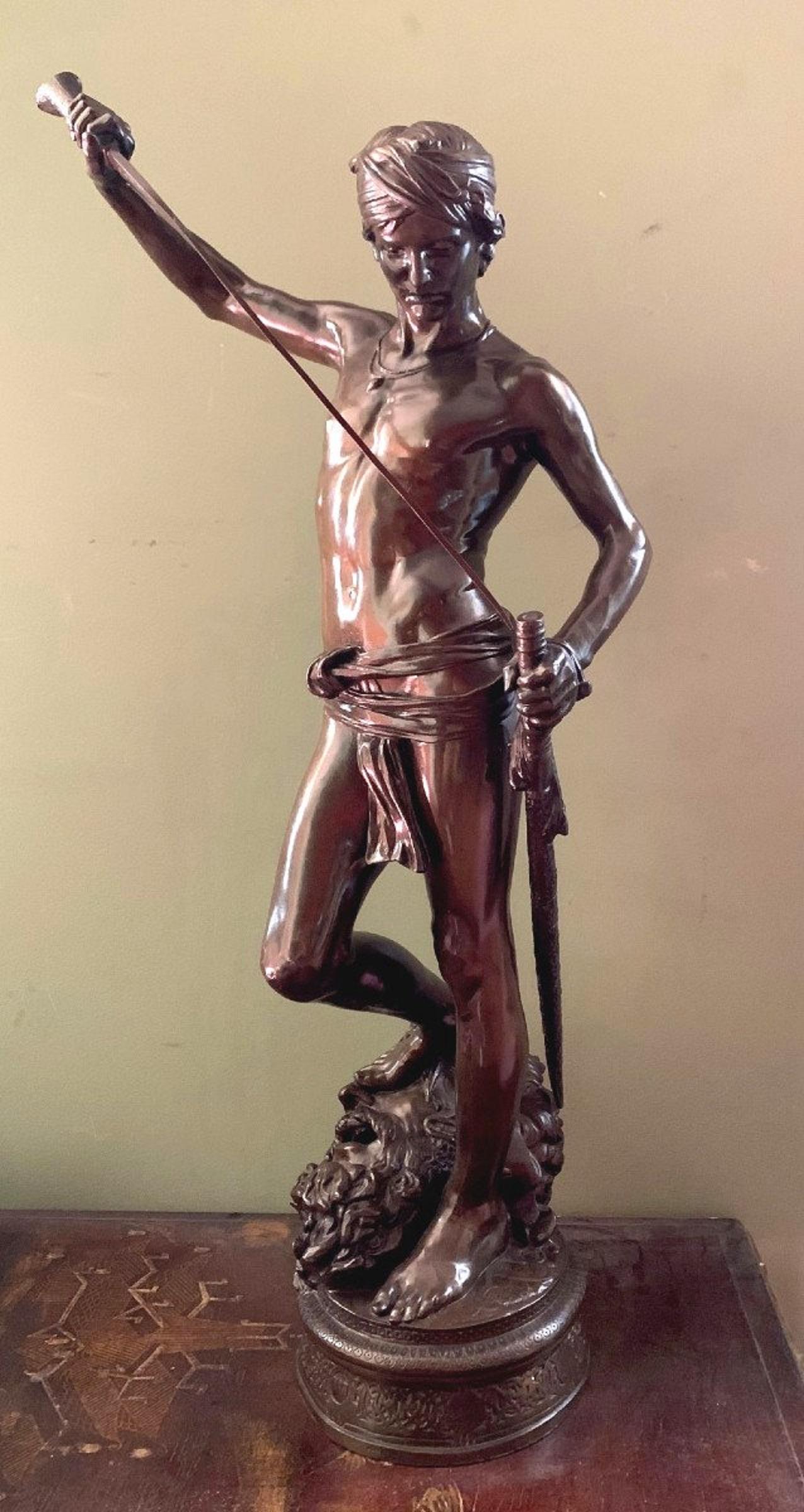 French Bronze Sculpture David Winner by Antonin Mercié