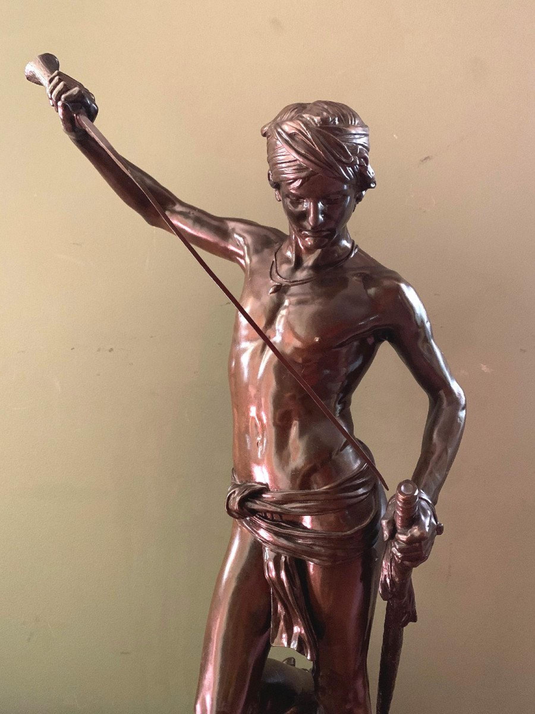 Bronze Sculpture David Winner by Antonin Mercié In Excellent Condition In TOULOUSE, FR