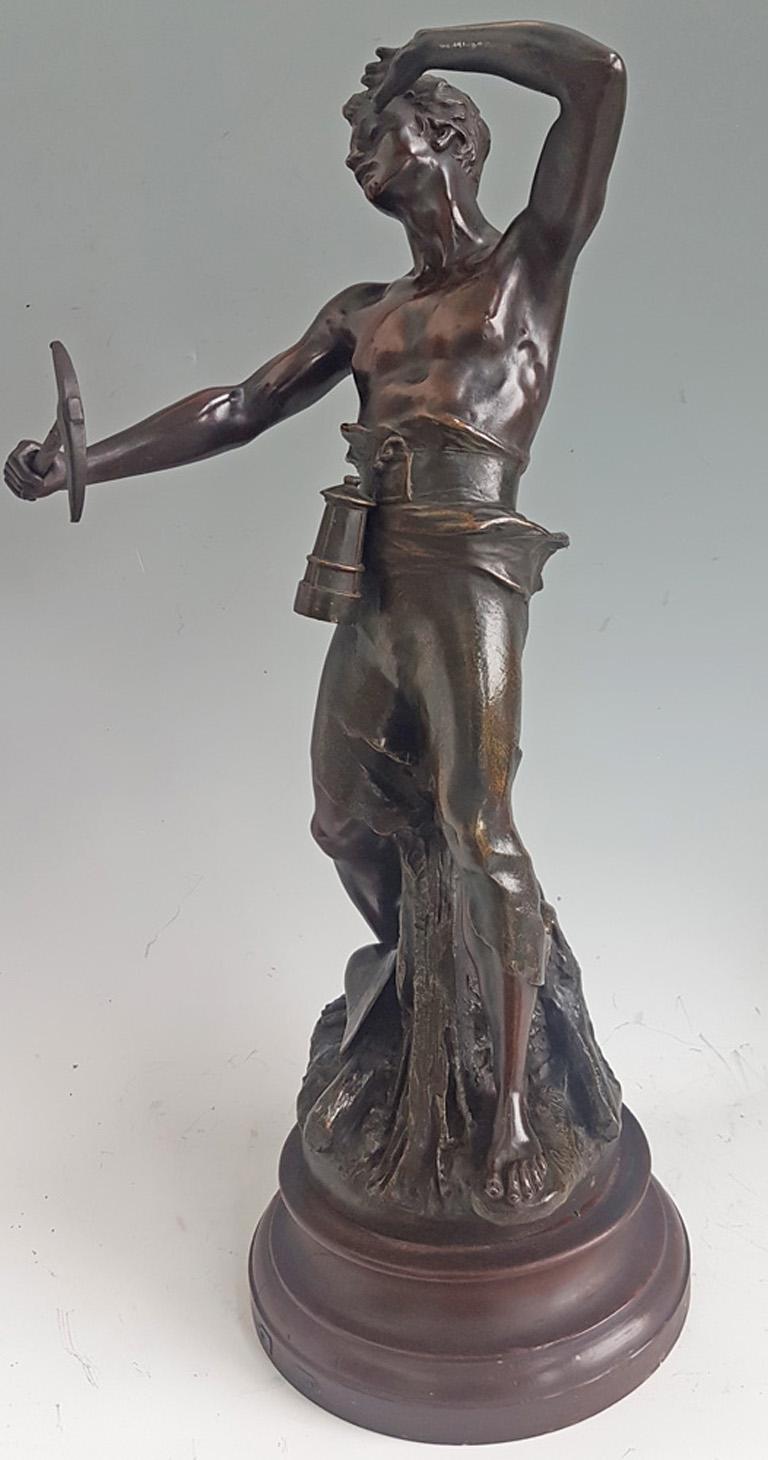 French Bronze Sculpture Depicting a Miner Signed by Jean-Baptiste Germain For Sale