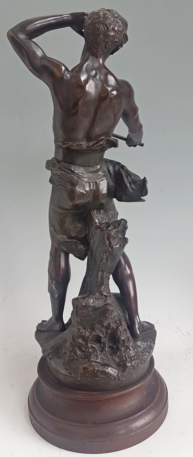 Patinated Bronze Sculpture Depicting a Miner Signed by Jean-Baptiste Germain For Sale