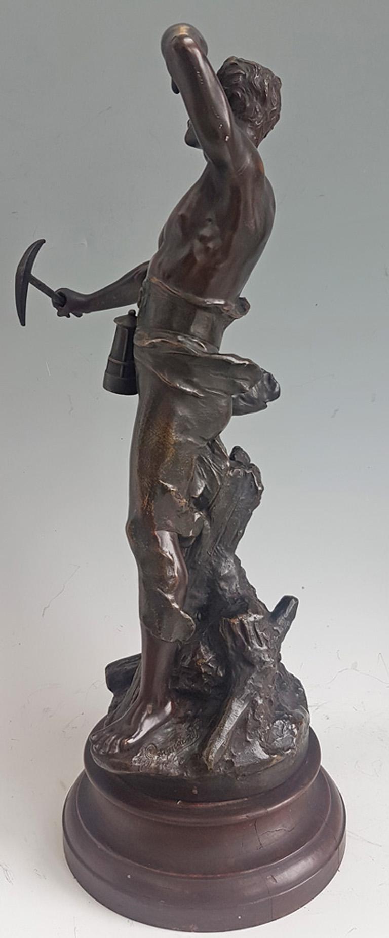 19th Century Bronze Sculpture Depicting a Miner Signed by Jean-Baptiste Germain For Sale