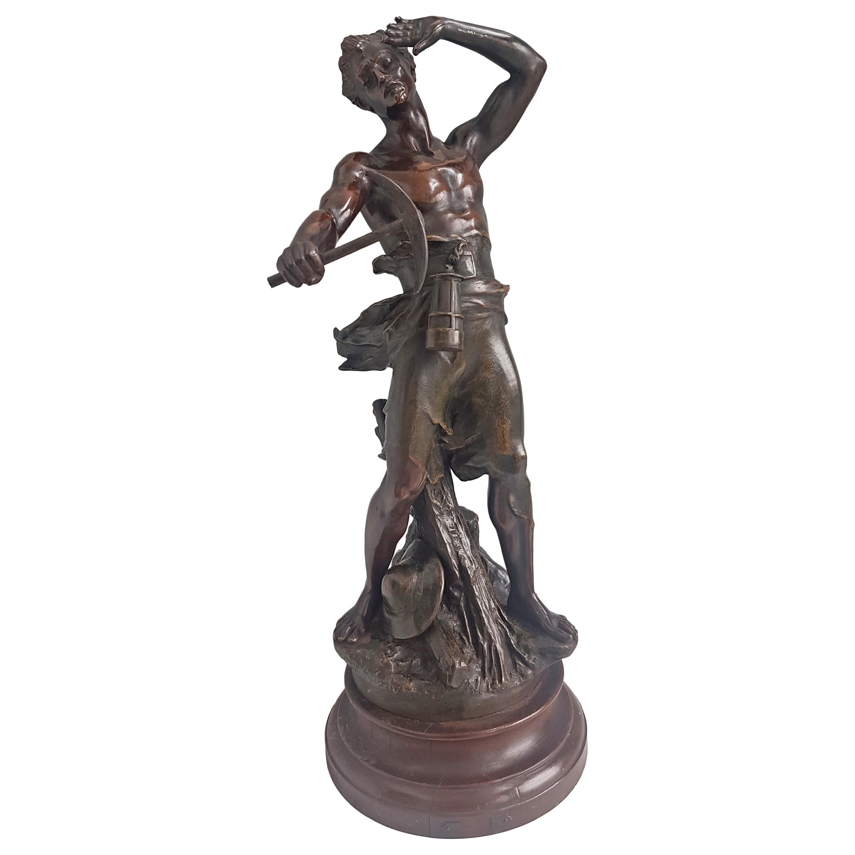 Bronze Sculpture Depicting a Miner Signed by Jean-Baptiste Germain For Sale