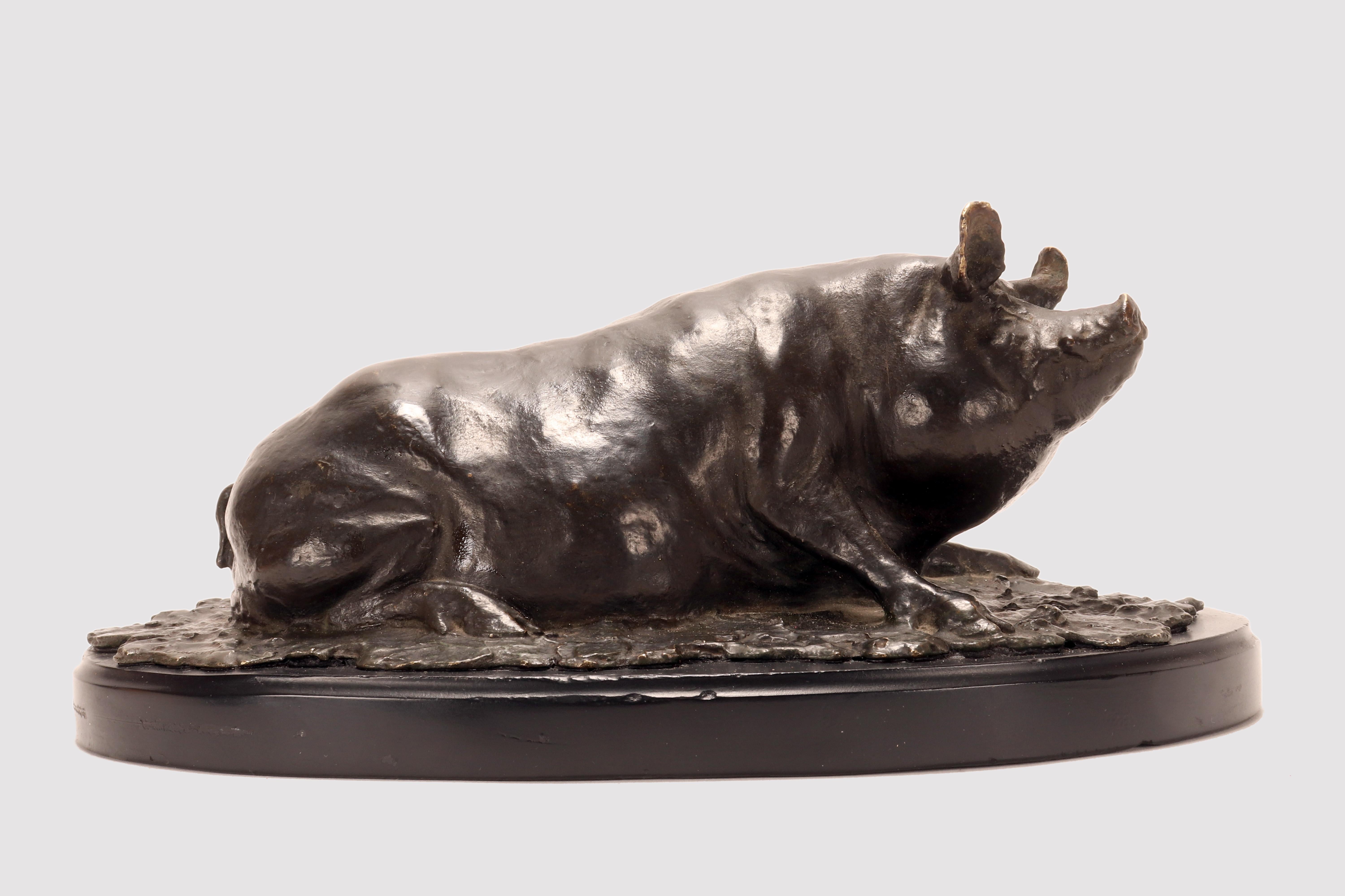 Francese Bronze sculpture depicting a pig or sow, signed I. Bonheur, France 1870. in vendita