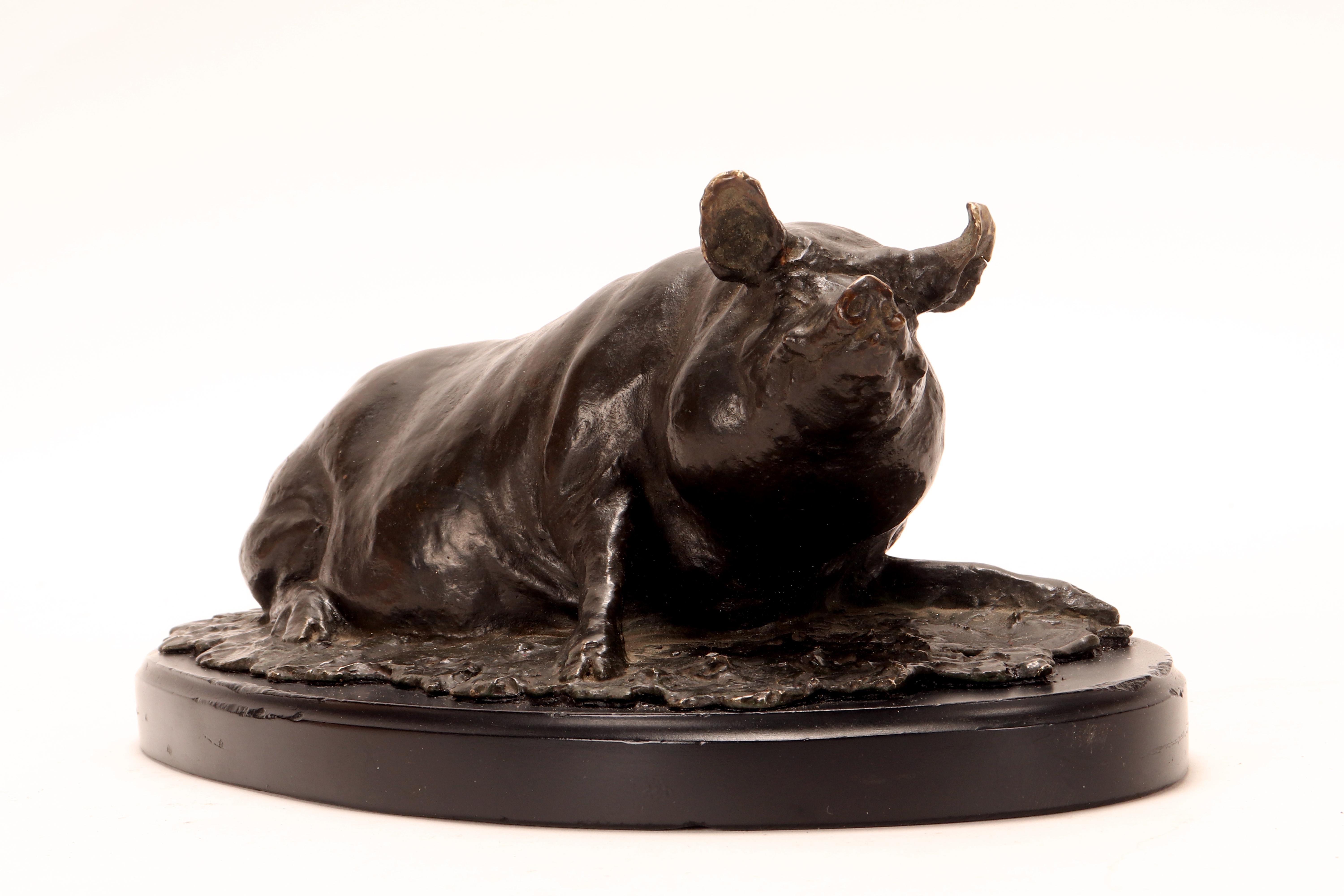 Bronze sculpture depicting a pig or sow, signed I. Bonheur, France 1870. In condizioni buone in vendita a Milan, IT