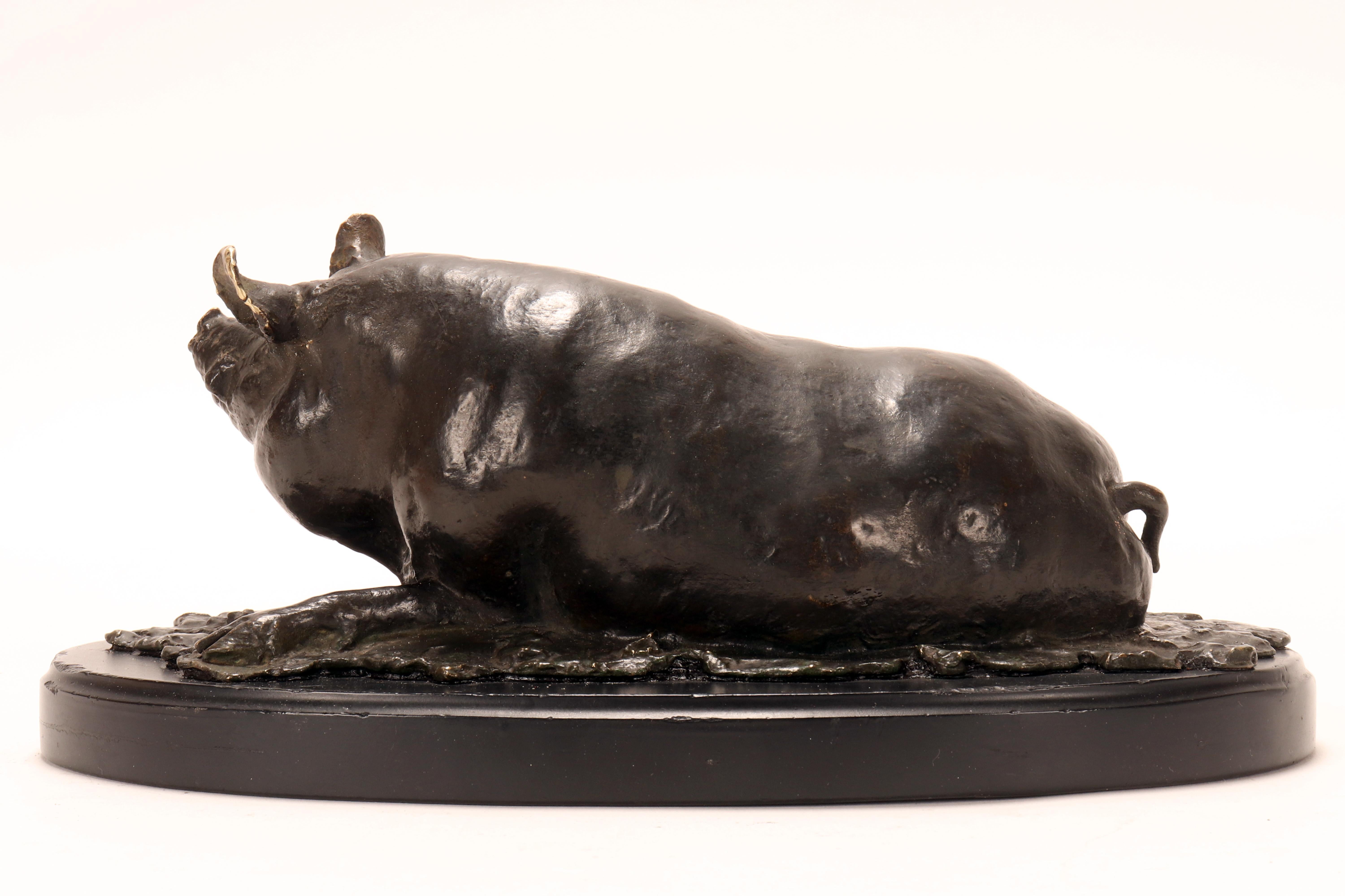 XIX secolo Bronze sculpture depicting a pig or sow, signed I. Bonheur, France 1870. in vendita