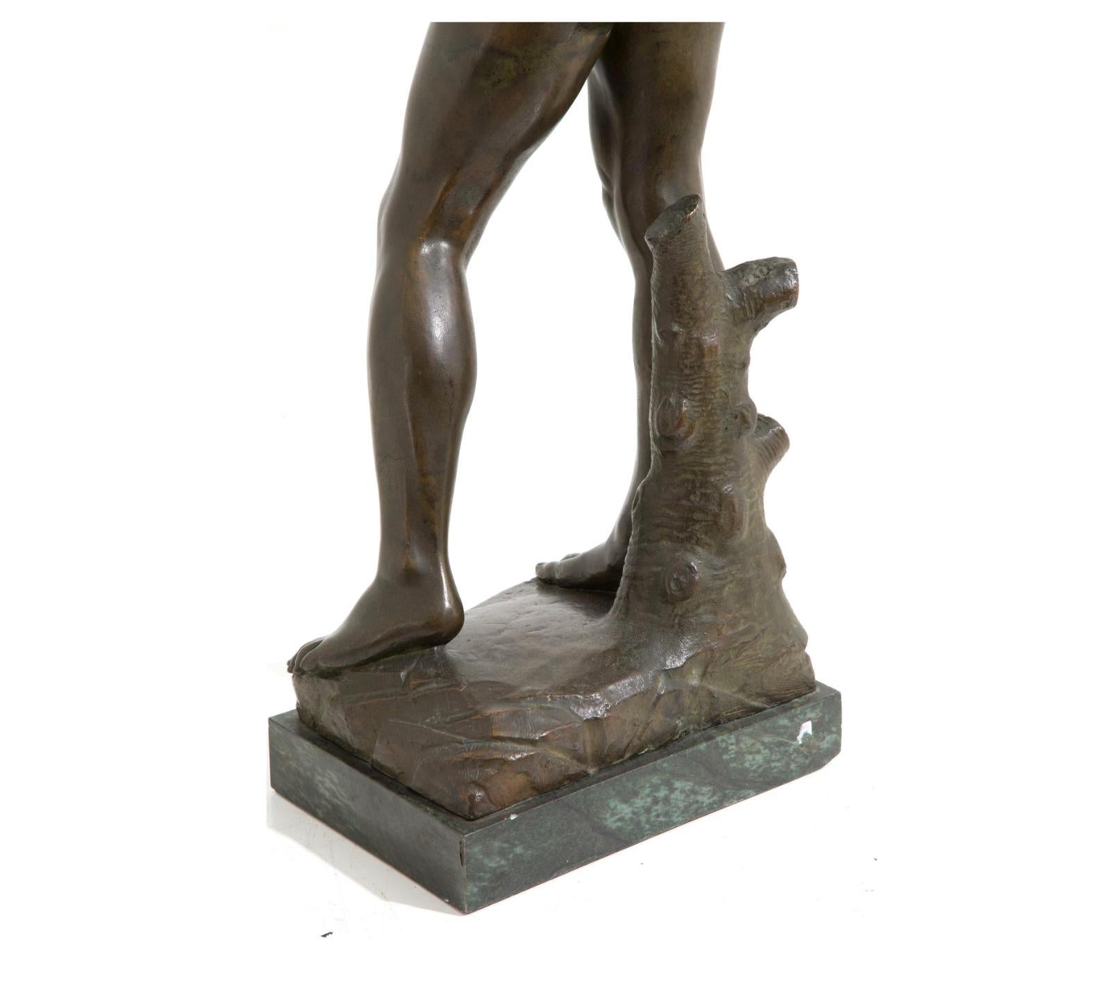 Italian Bronze sculpture depicting ''DAVID''. 
Green marble base. 
Late 19th century. 

Dimensions
Height approx. 108 cm
good condition