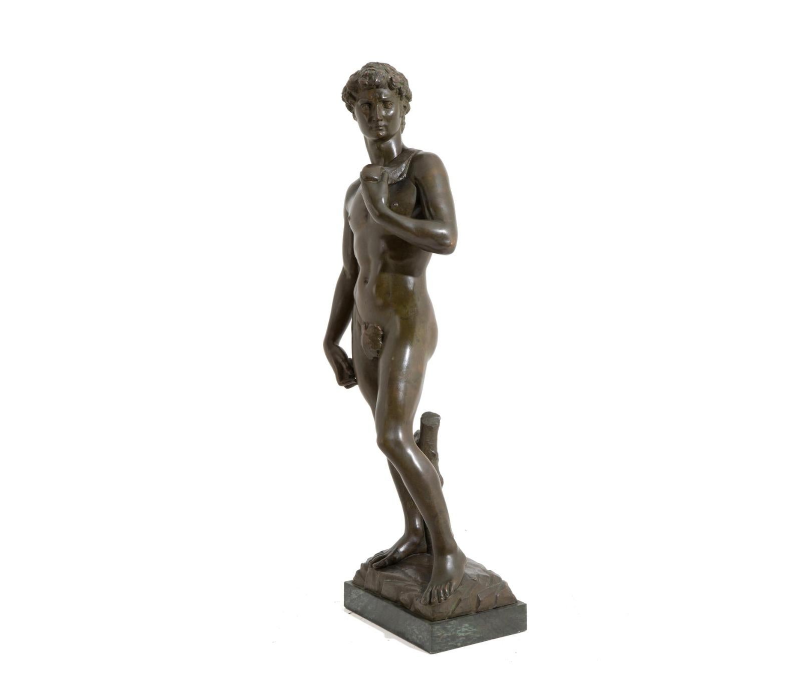 19th Century Bronze Sculpture depicting ''DAVID''.  Green Marble Base  Late 19th century.  For Sale