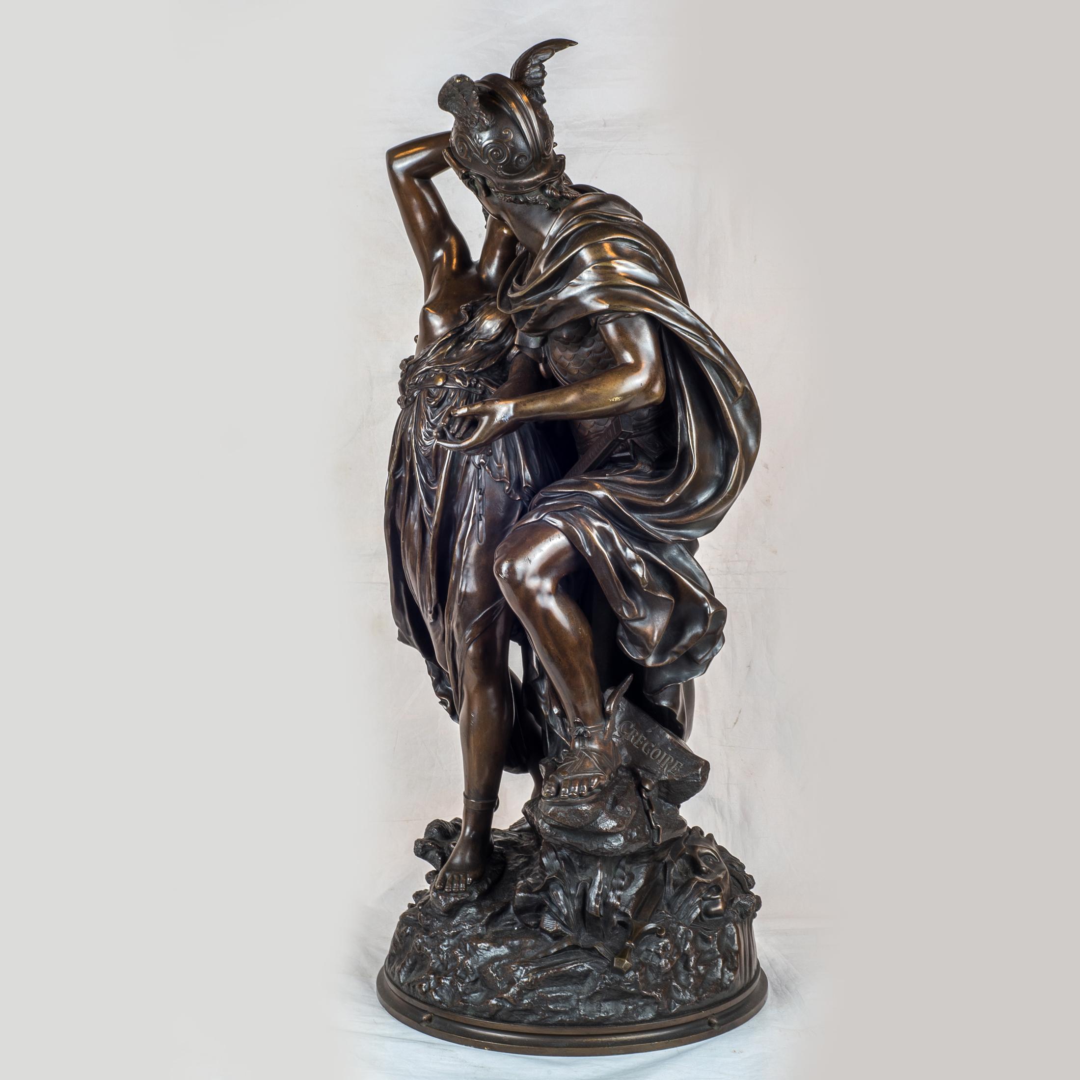 Bronzeskulptur der Perseus-Freiende Andromeda von Jean-Lon Grgoire (Französisch) im Angebot