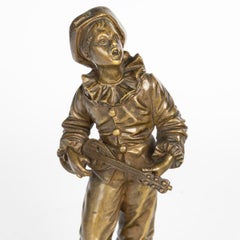 Bronze Sculpture Depicting Pierrot Singing In The Moonlight, Early 20th Century.