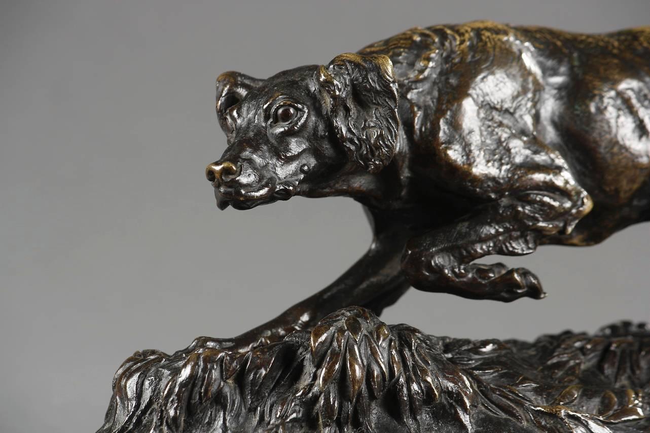 French Bronze Sculpture, Dog on a Terrace, Signed Pierre-Jules Mêne