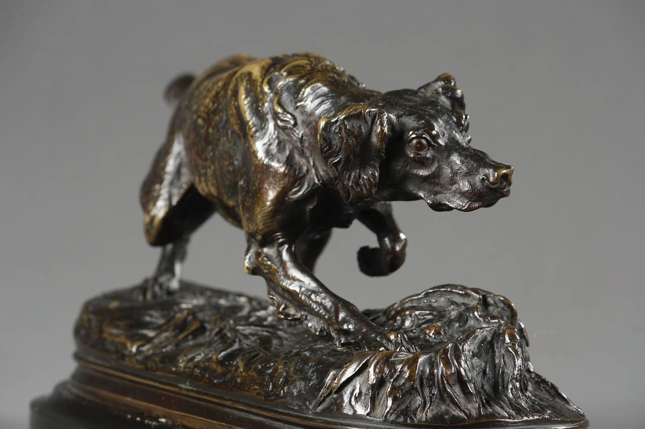Bronze Sculpture, Dog on a Terrace, Signed Pierre-Jules Mêne In Good Condition In Paris, FR