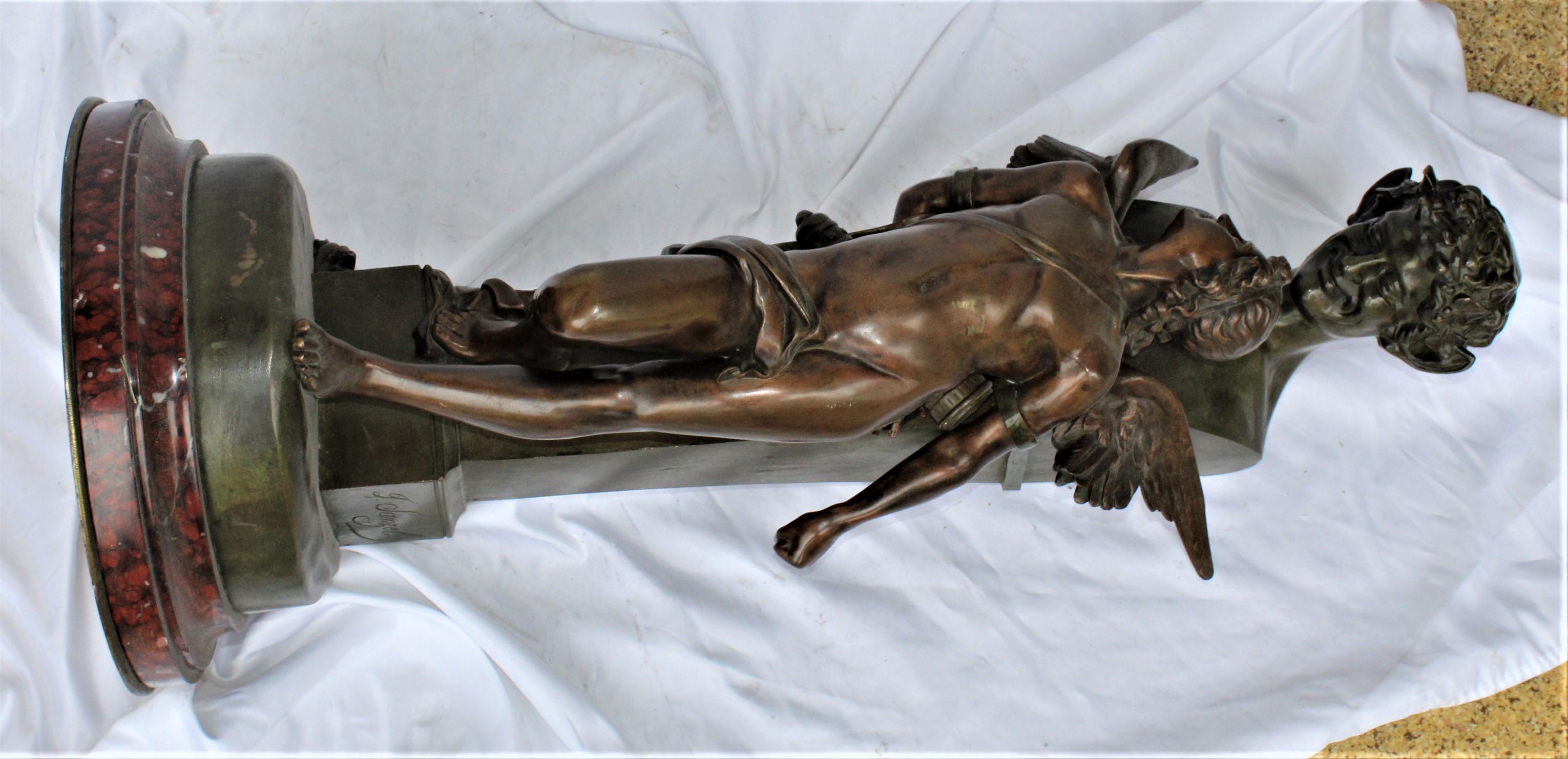 Escultura de bronce, Figura doble, Antigua, Firmada F Sanzel   Grande en venta 8