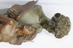 Escultura de bronce, Figura doble, Antigua, Firmada F Sanzel   Grande