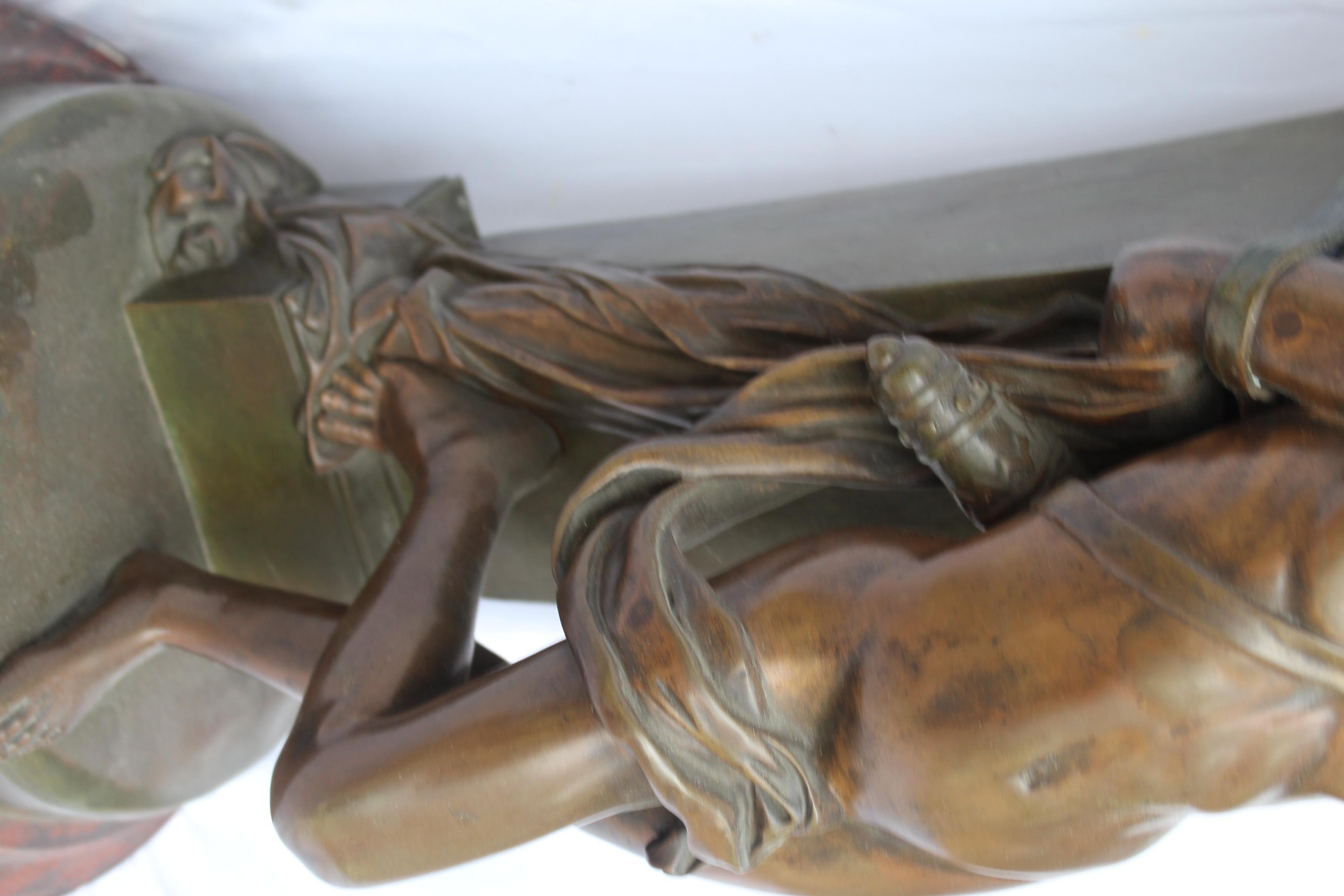 Cast Bronze Sculpture, Double Figure, Antique, Signed F Sanzel   Large For Sale