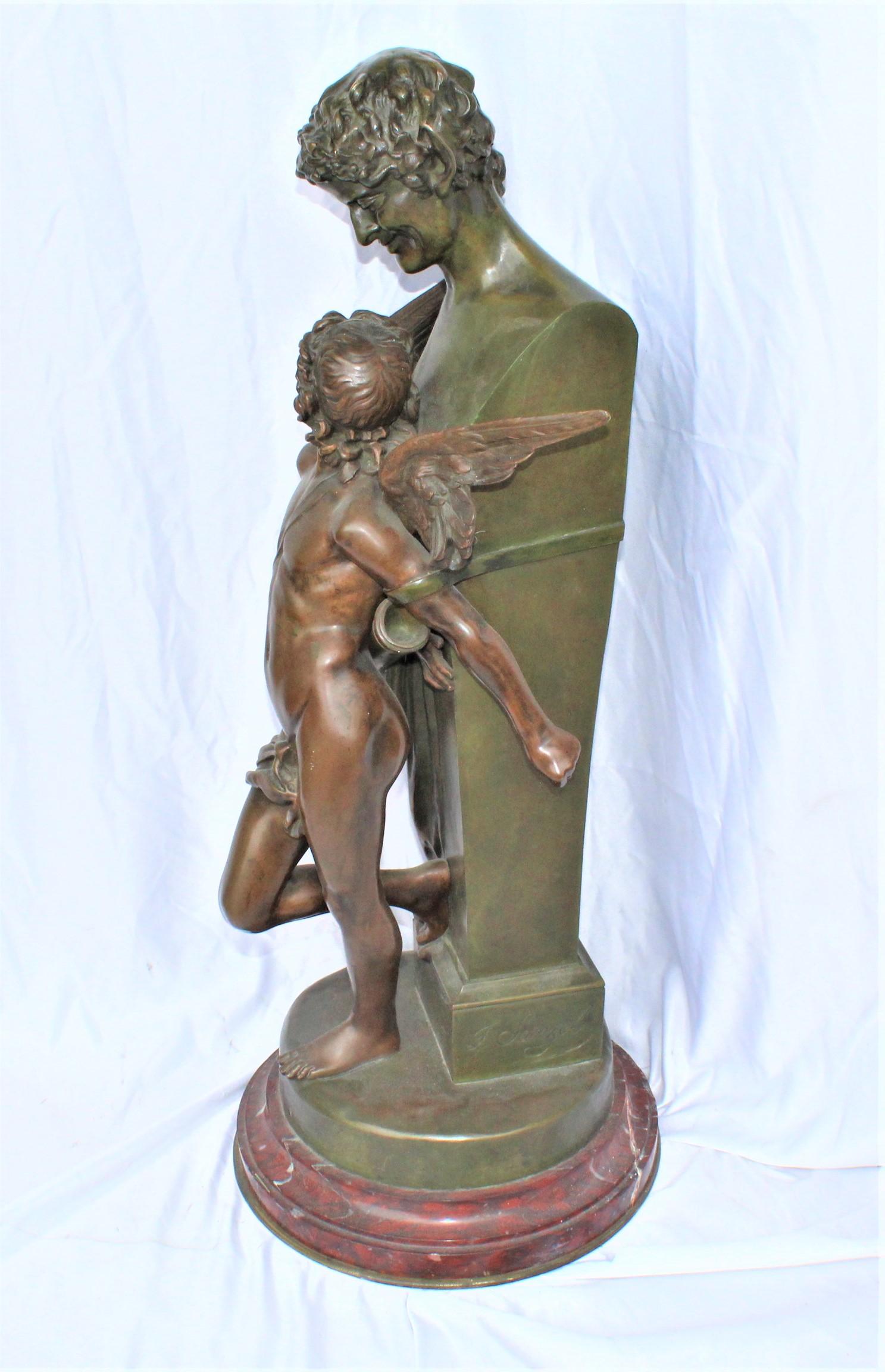 Late 19th Century Bronze Sculpture, Double Figure, Antique, Signed F Sanzel   Large For Sale