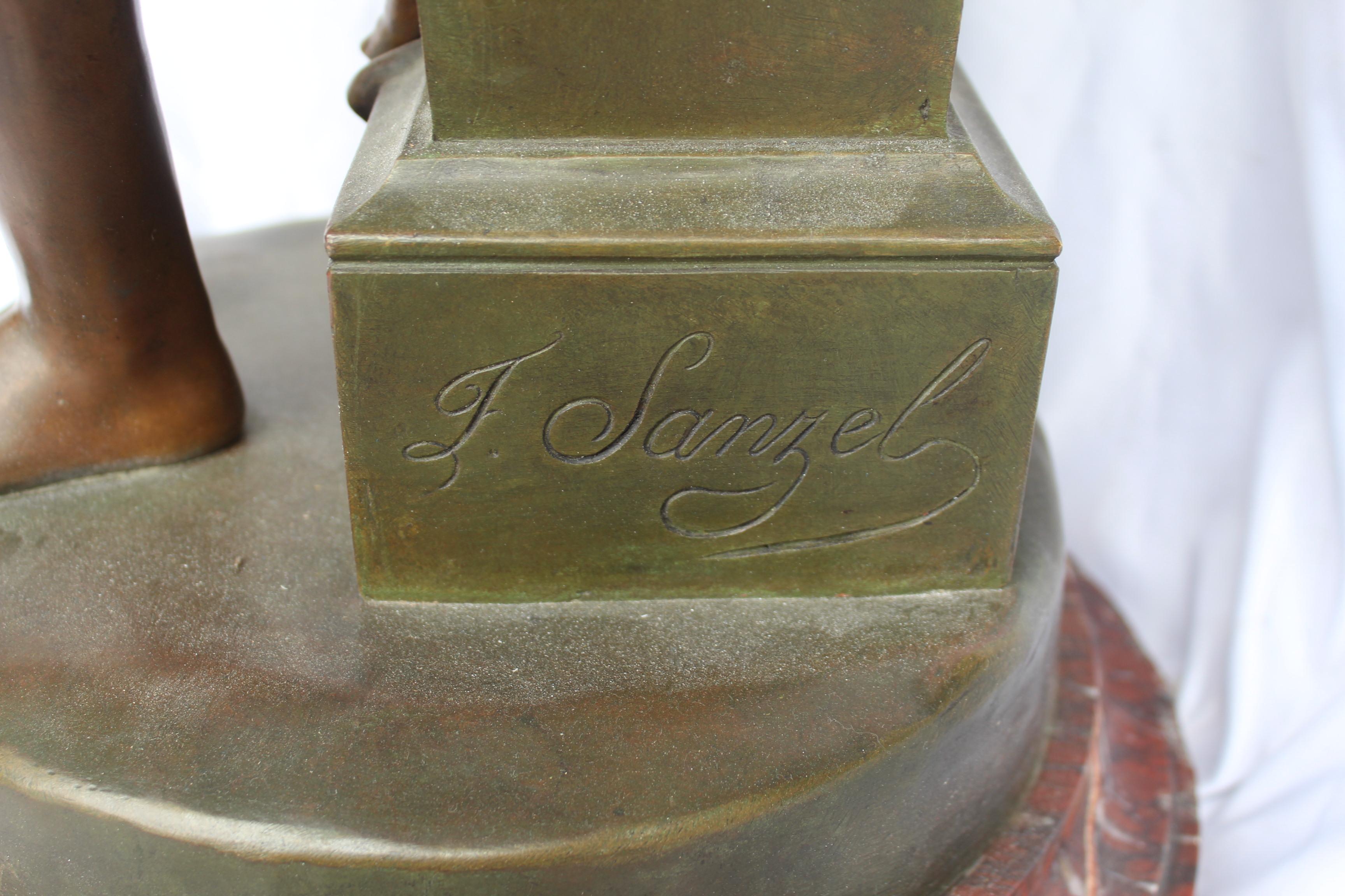 Bronze Sculpture, Double Figure, Antique, Signed F Sanzel   Large For Sale 2