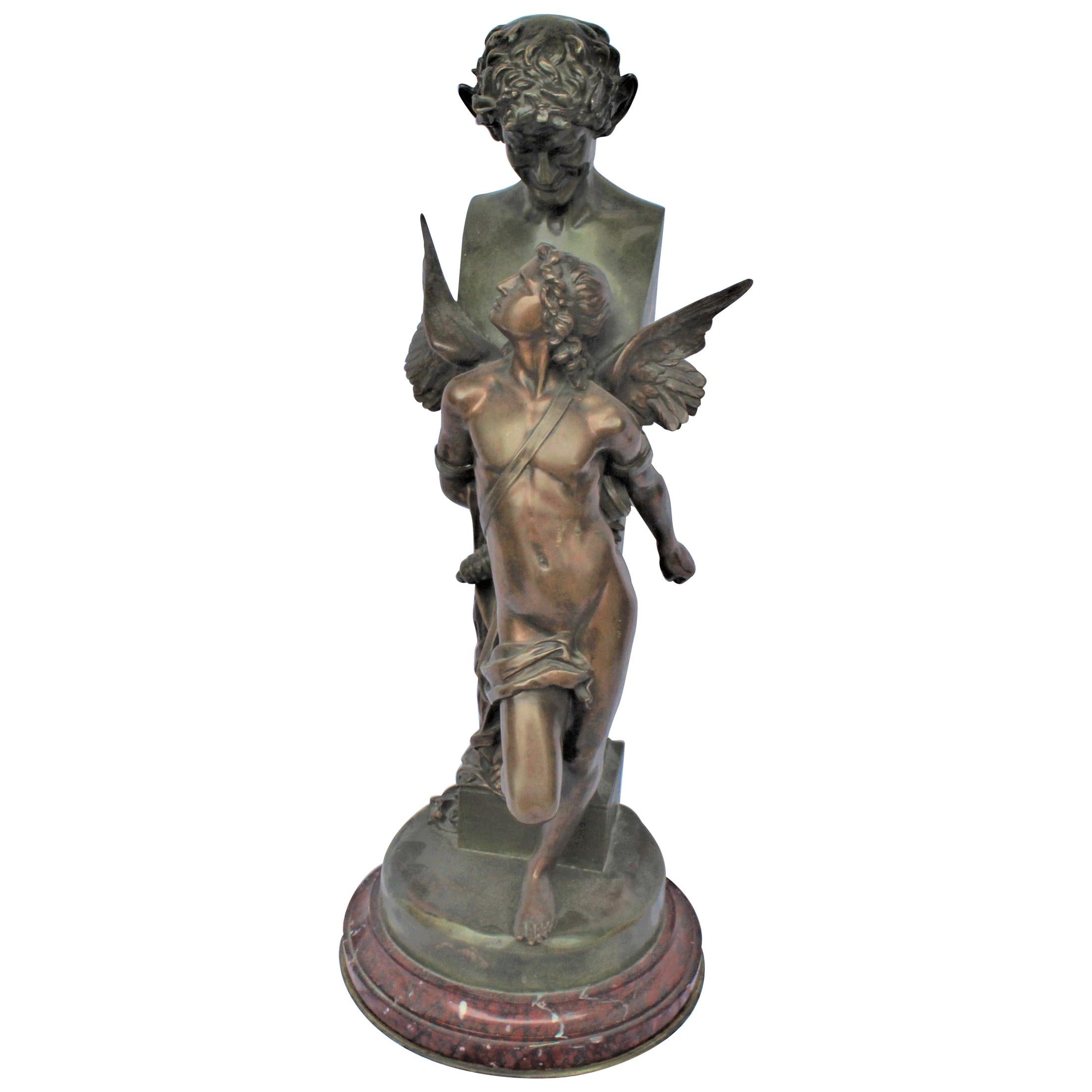 Bronze Sculpture, Double Figure, Antique, Signed F Sanzel   Large For Sale