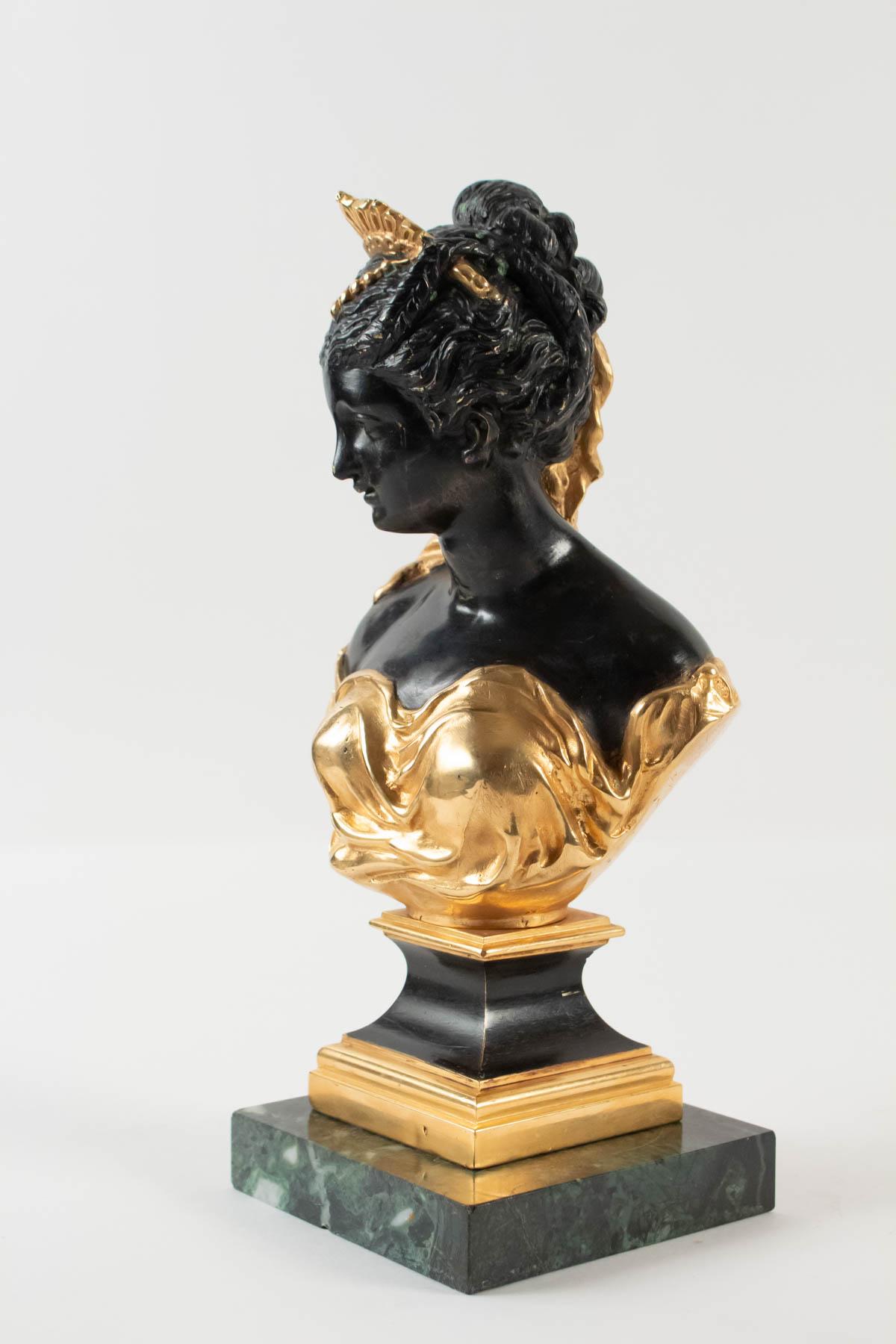 French Bronze Sculpture Double Patinas, Brown and Golden from the 19th Century