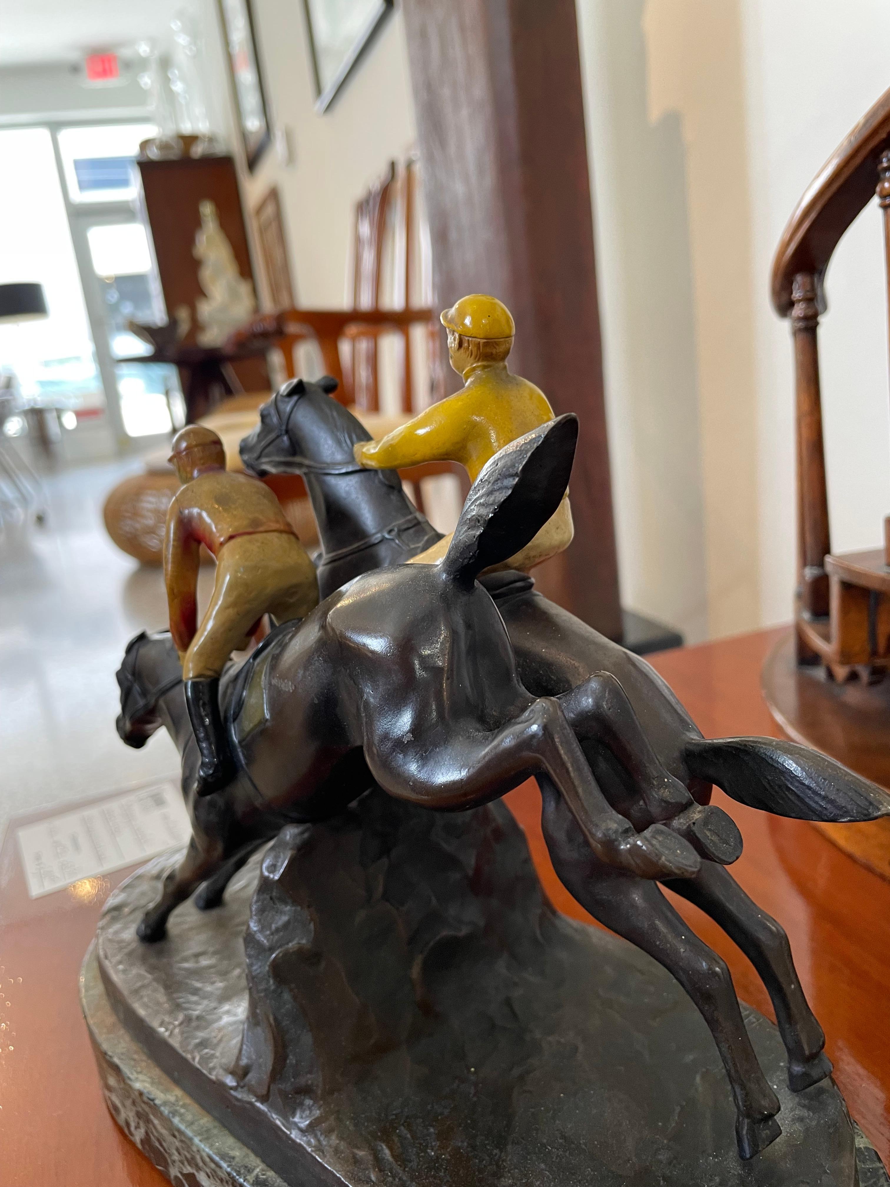 Cold-Painted Bronze Sculpture, English Steeple Chase For Sale
