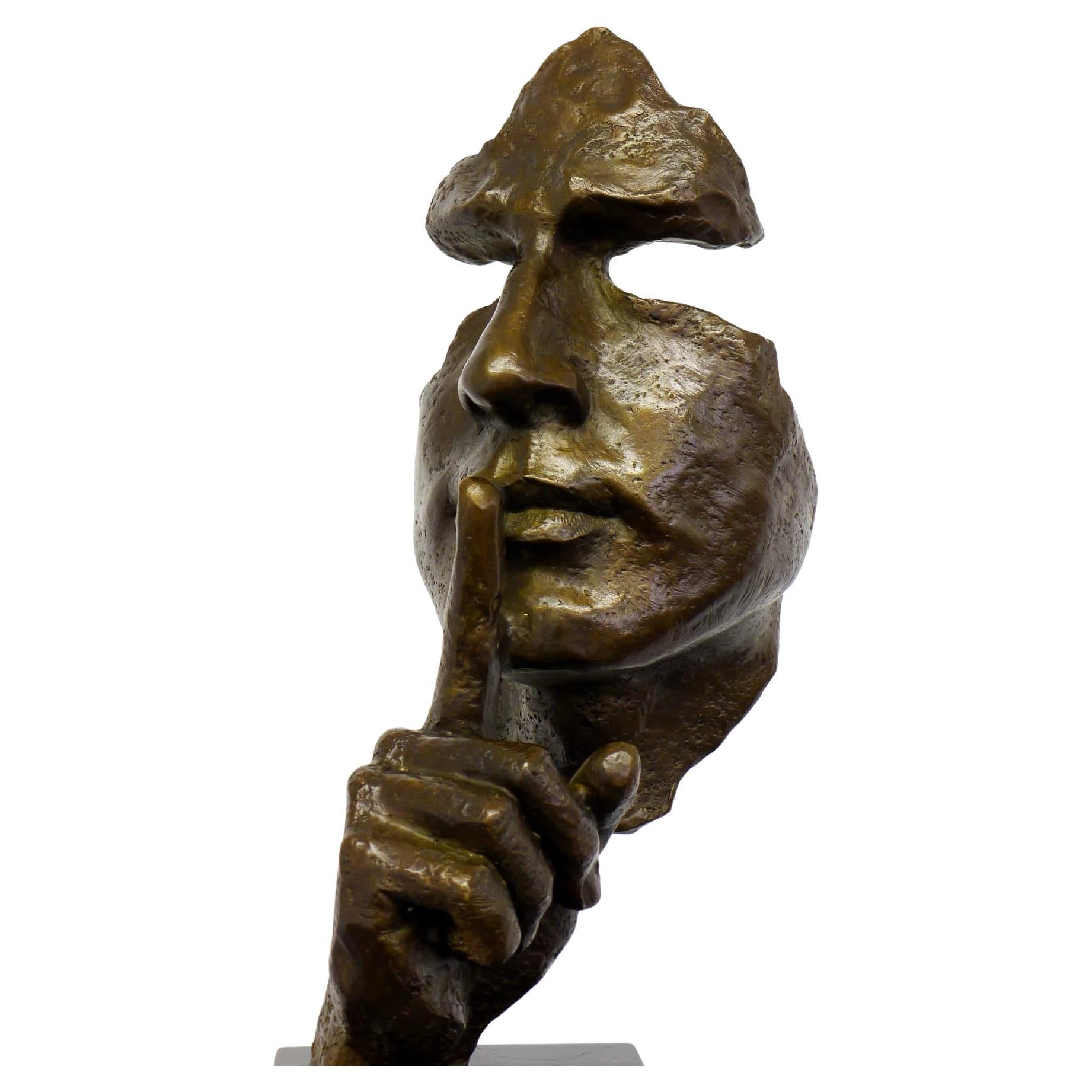 Sculpture en bronze - Masque d'art facial - Le silence - Inspiré par Salvador Dalí
