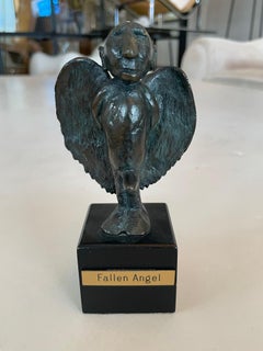 Bronze Sculpture "Fallen Angel" on Wood Bas, France, 1940s