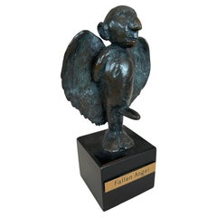 Vintage Bronze Sculpture "Fallen Angel" on Wood Bas, France, 1940s