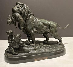 Bronze Sculpture "Family Of Lions" By Paul Édouard Delabrierre
