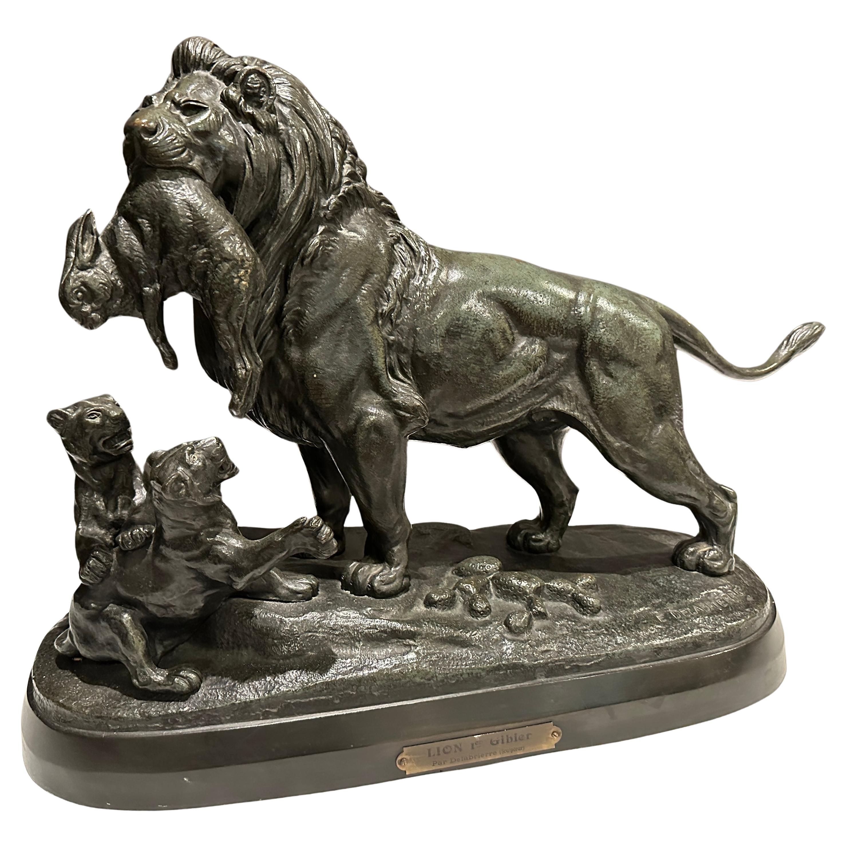 Escultura de bronce "Familia de leones" de Paul Édouard Delabrierre