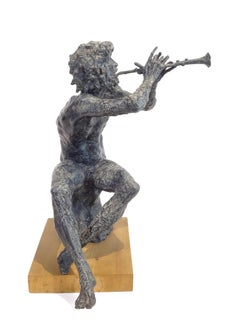 Bronze sculpture "Faun with flute" by Augusto MURER, 1979