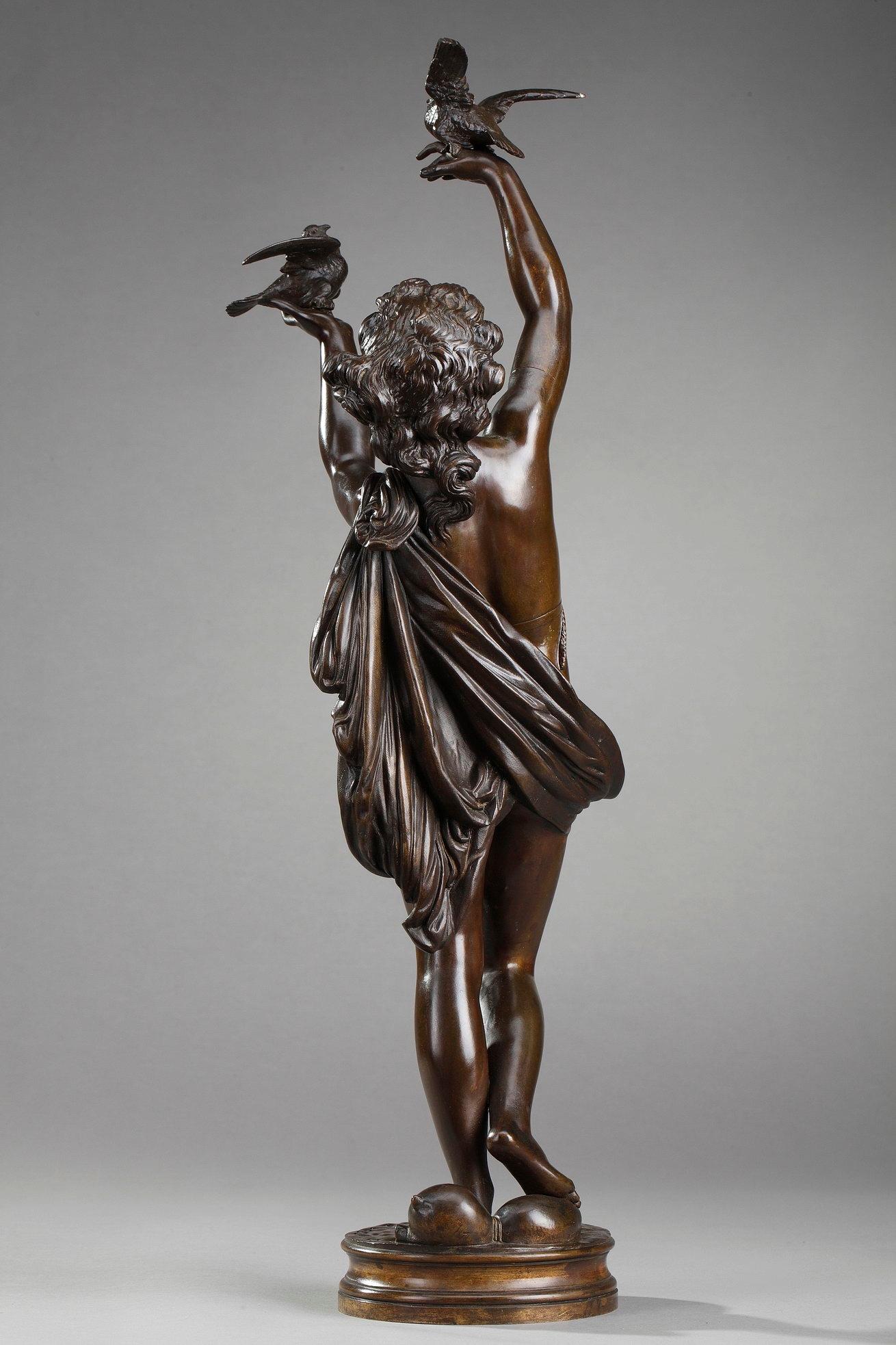 Sculpture en bronze Femme Aux Colombes de Charles-Alphonse Gumery en vente 3