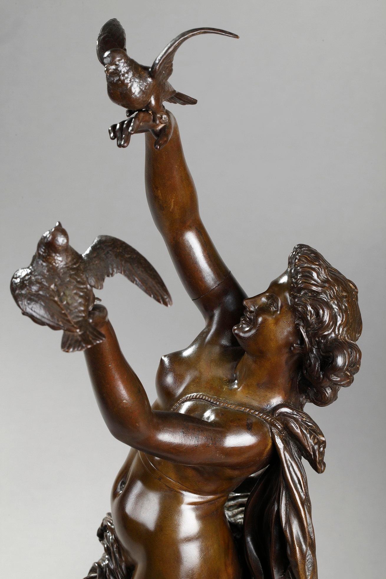 Sculpture en bronze Femme Aux Colombes de Charles-Alphonse Gumery en vente 7