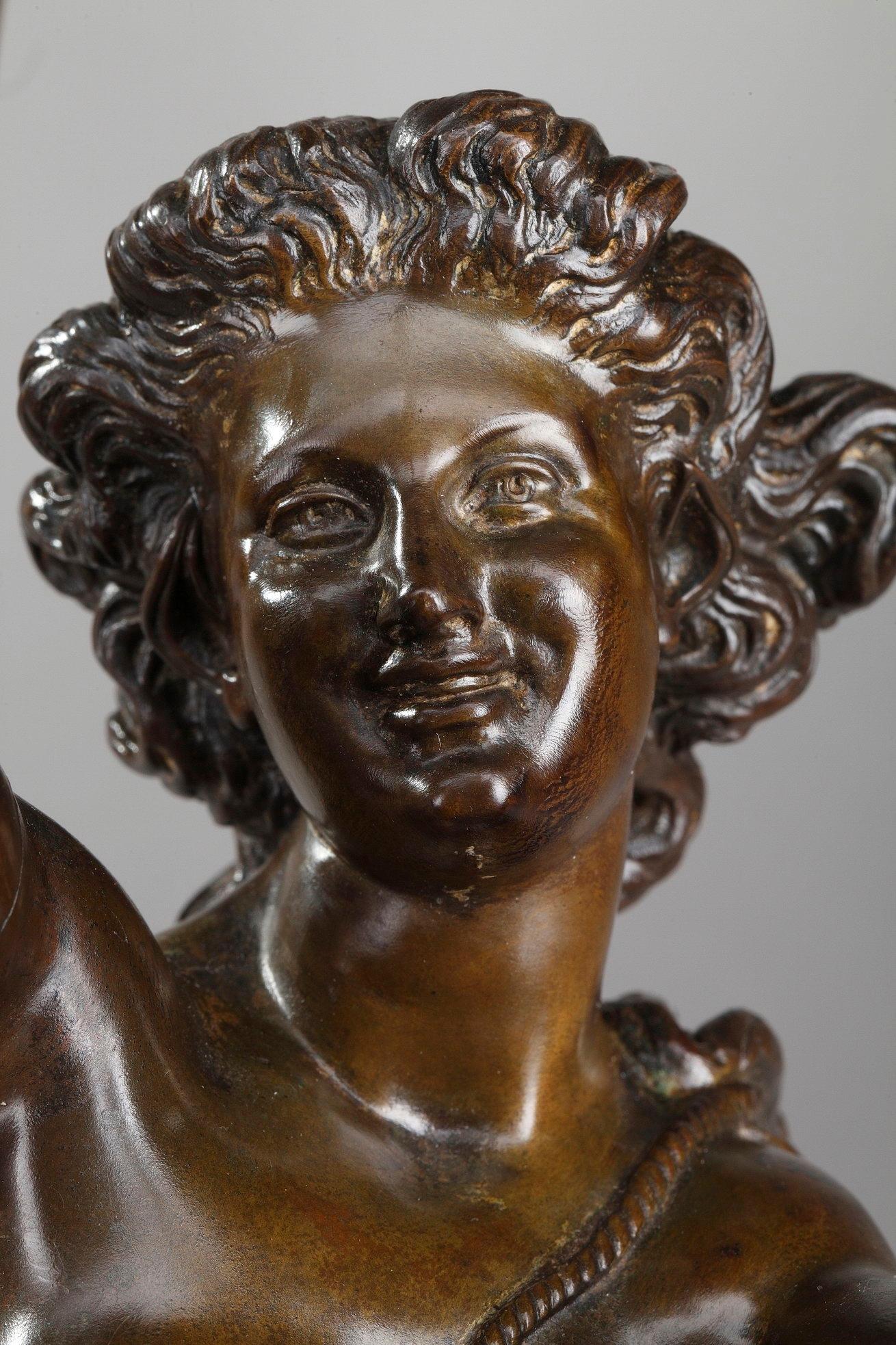 italien Sculpture en bronze Femme Aux Colombes de Charles-Alphonse Gumery en vente