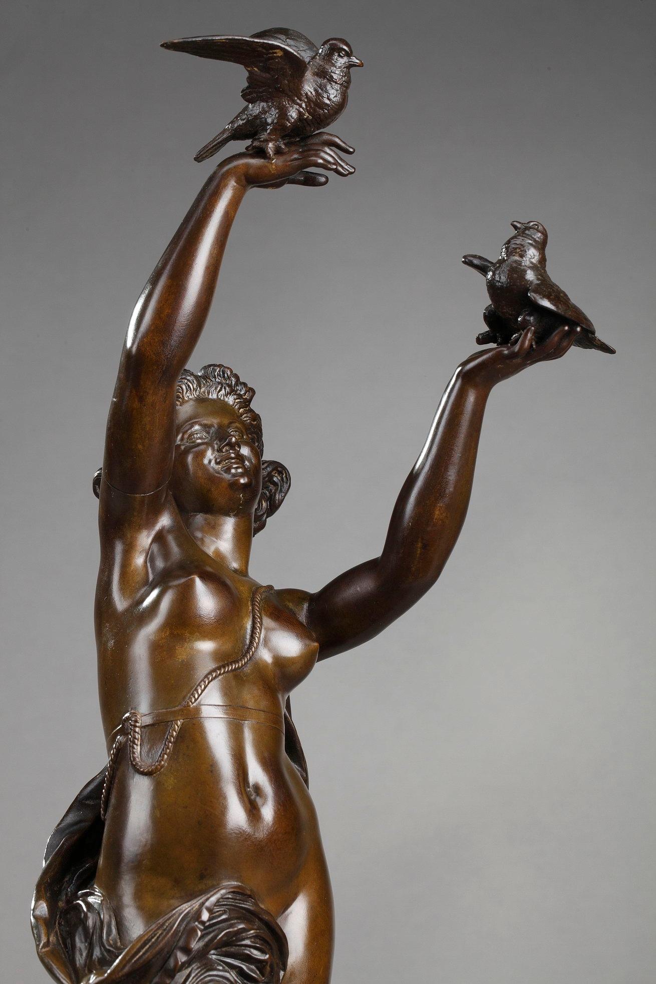 Bronze Sculpture en bronze Femme Aux Colombes de Charles-Alphonse Gumery en vente