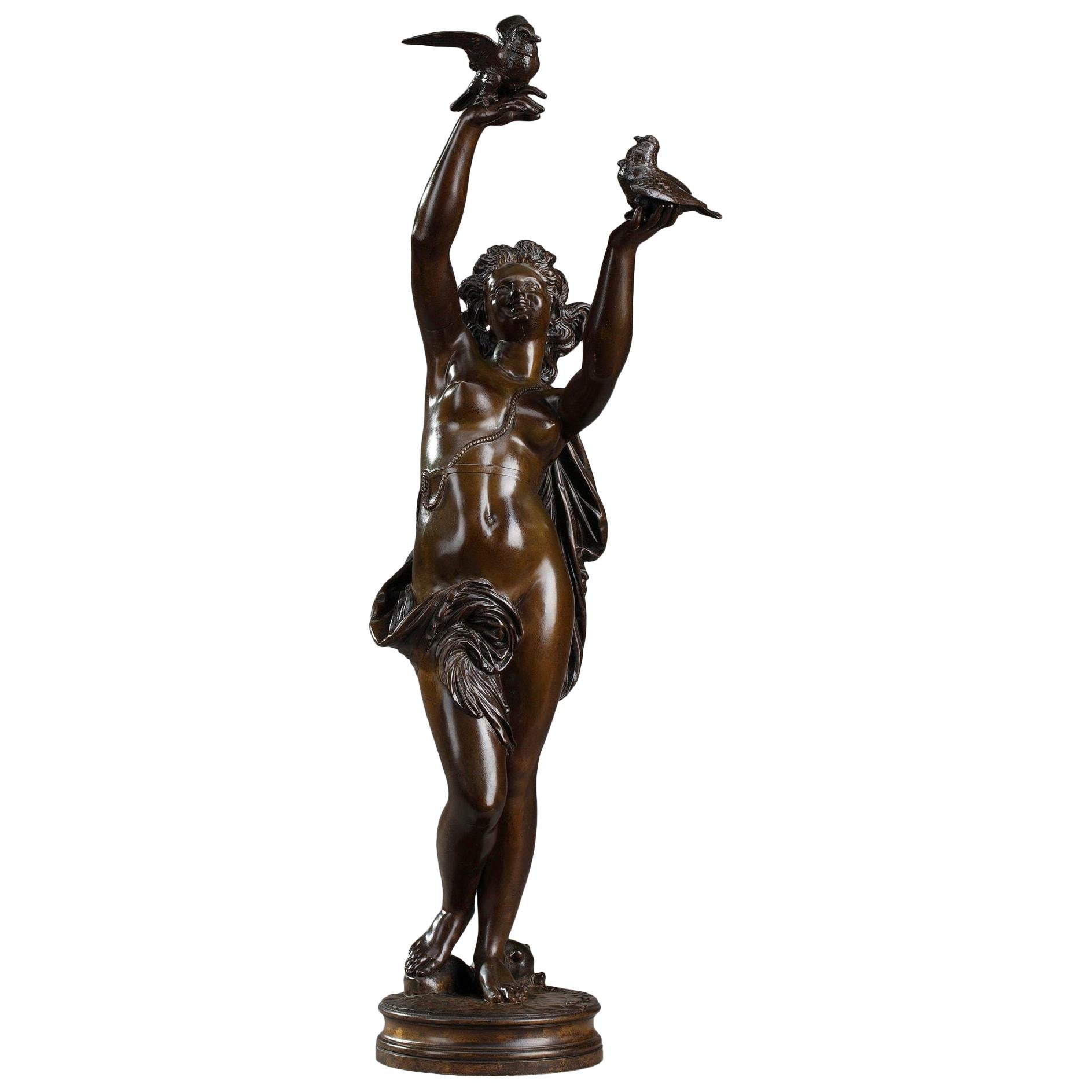 Bronze Sculpture Femme Aux Colombes by Charles-Alphonse Gumery For Sale
