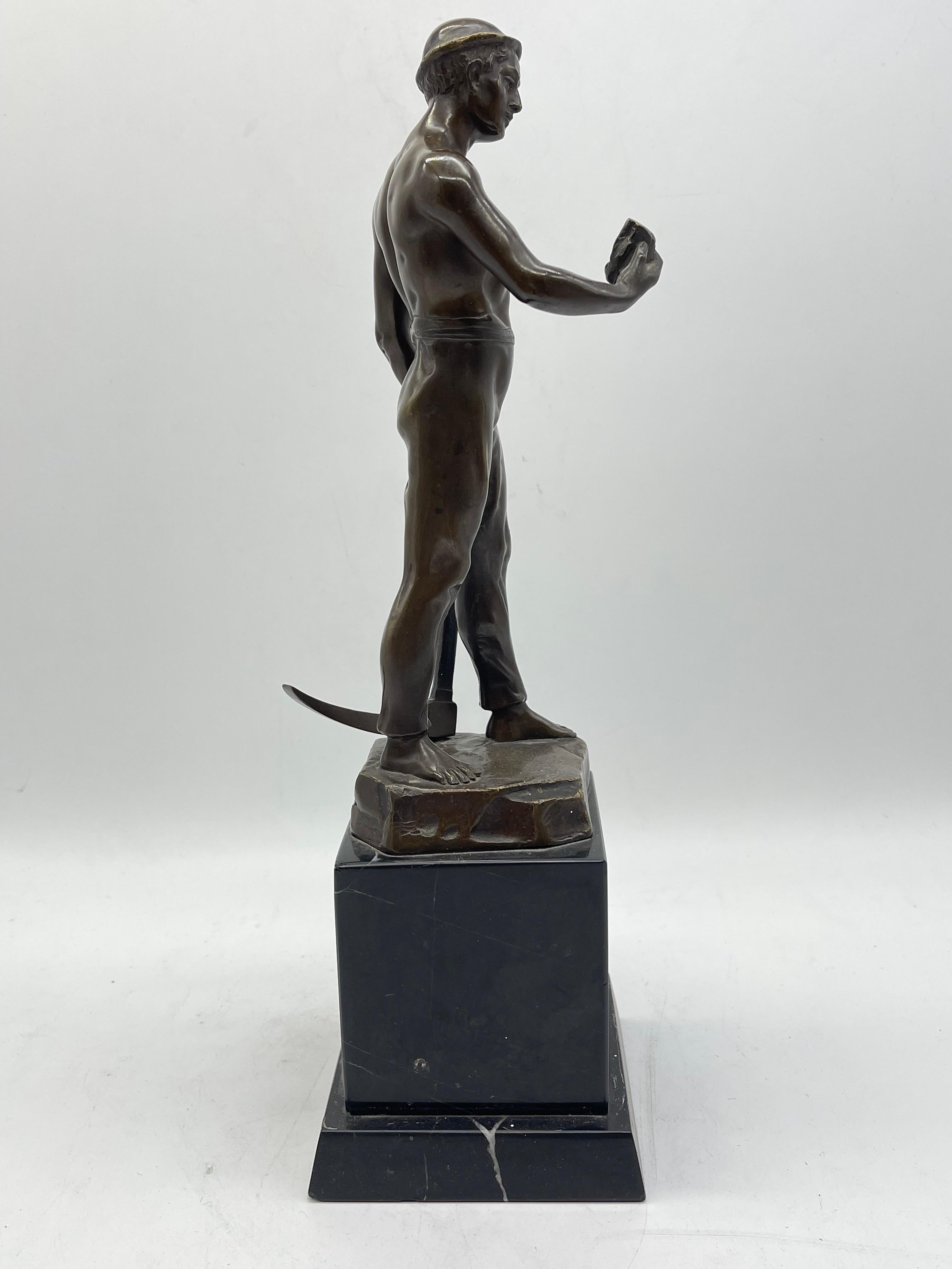 Bronze Sculpture / Figure Miners on marble base probably Germany For Sale 1