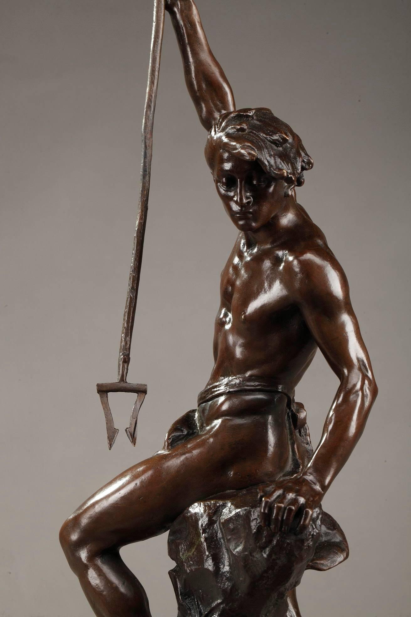Bronze Sculpture Fisherman with Harpoon by Ernest Justin Ferrand 2