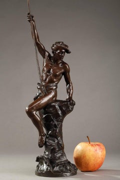 Bronzeskulptur Fischer mit Harpune von Ernest Justin Ferrand