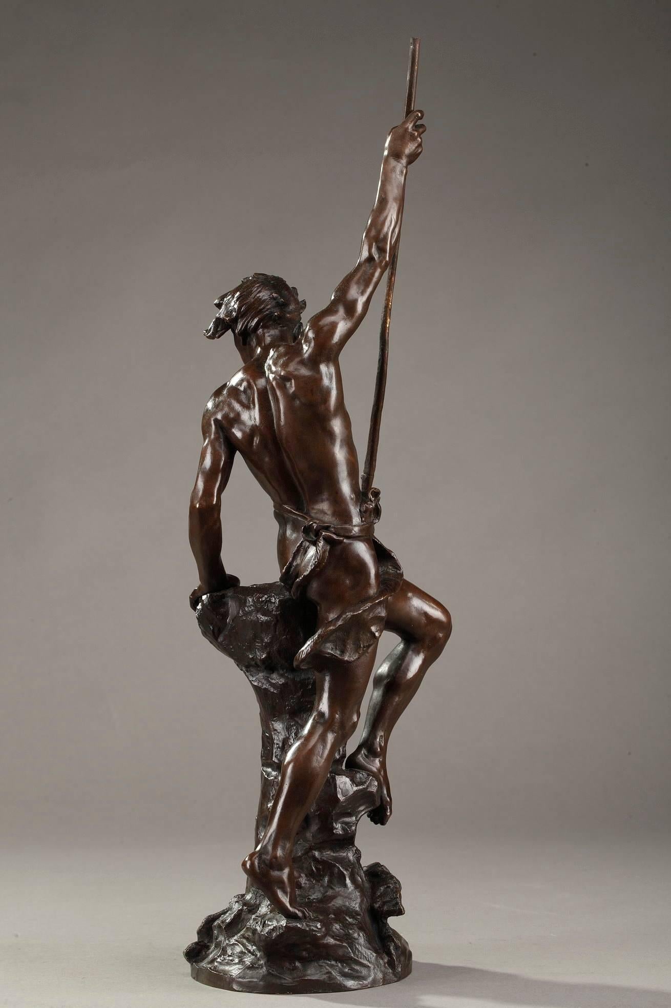 Napoleon III Bronze Sculpture Fisherman with Harpoon by Ernest Justin Ferrand