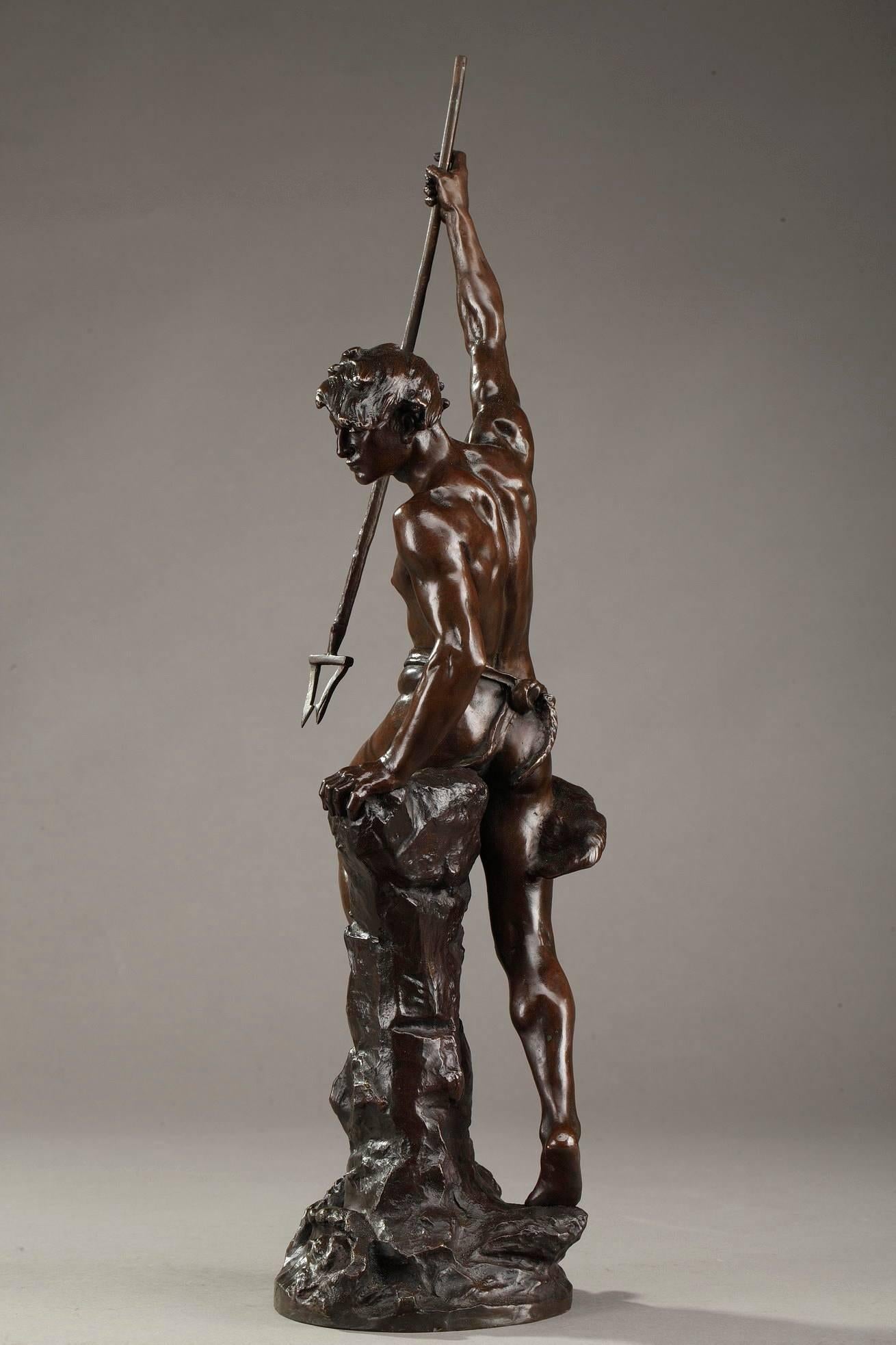 Bronze Sculpture Fisherman with Harpoon by Ernest Justin Ferrand In Good Condition In Paris, FR