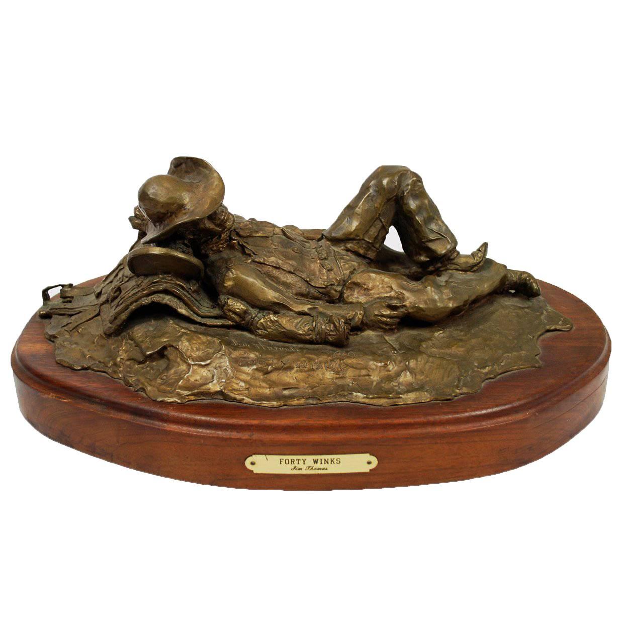 Bronze Sculpture  "Forty Winks" Western Cowboy Texas by Jim Thomas