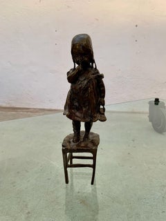 Bronze sculpture "Girl on a Chair" by Spanish sculptor Juan Clara, 1920s