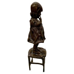 Antique Bronze sculpture "Girl on a Chair" by Spanish sculptor Juan Clara, 1920s