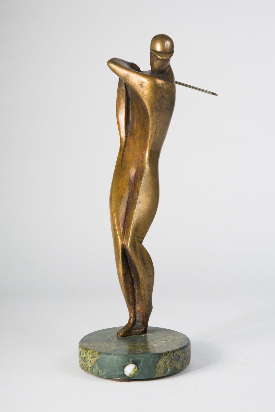 Bronzeskulptur „ Golfer“ aus Bronze auf grünem Marmorsockel. Levan Vardosanidze. 1990er-Jahre. (Ästhetizismus) im Angebot