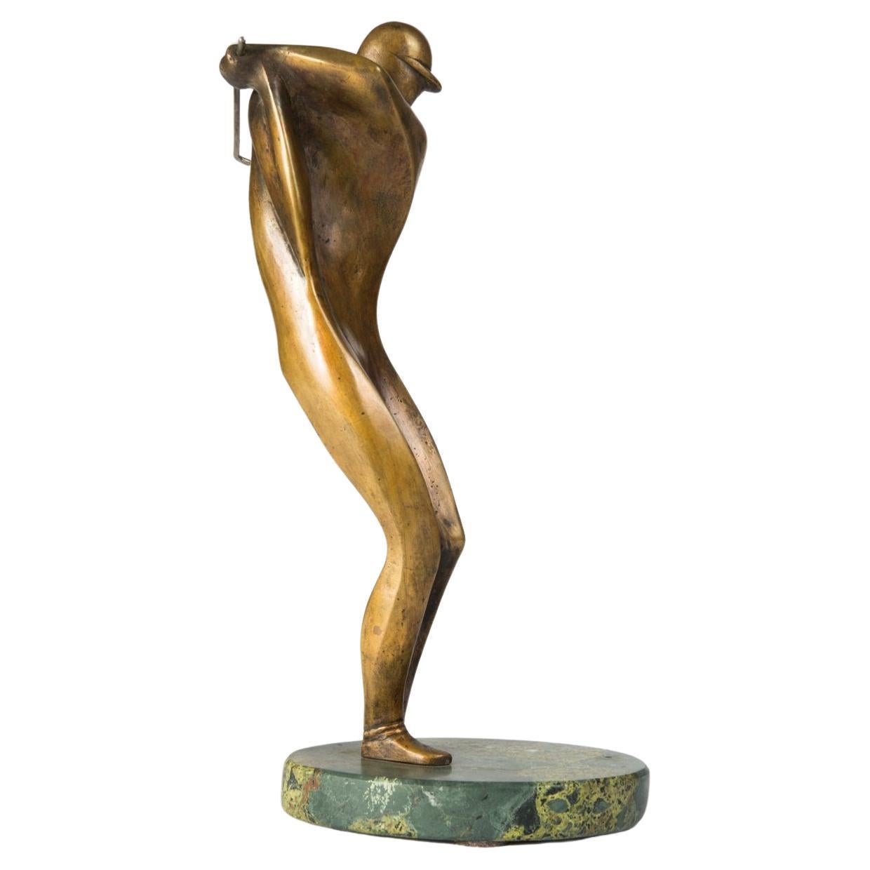 Bronzeskulptur „ Golfer“ aus Bronze auf grünem Marmorsockel. Levan Vardosanidze. 1990er-Jahre.
