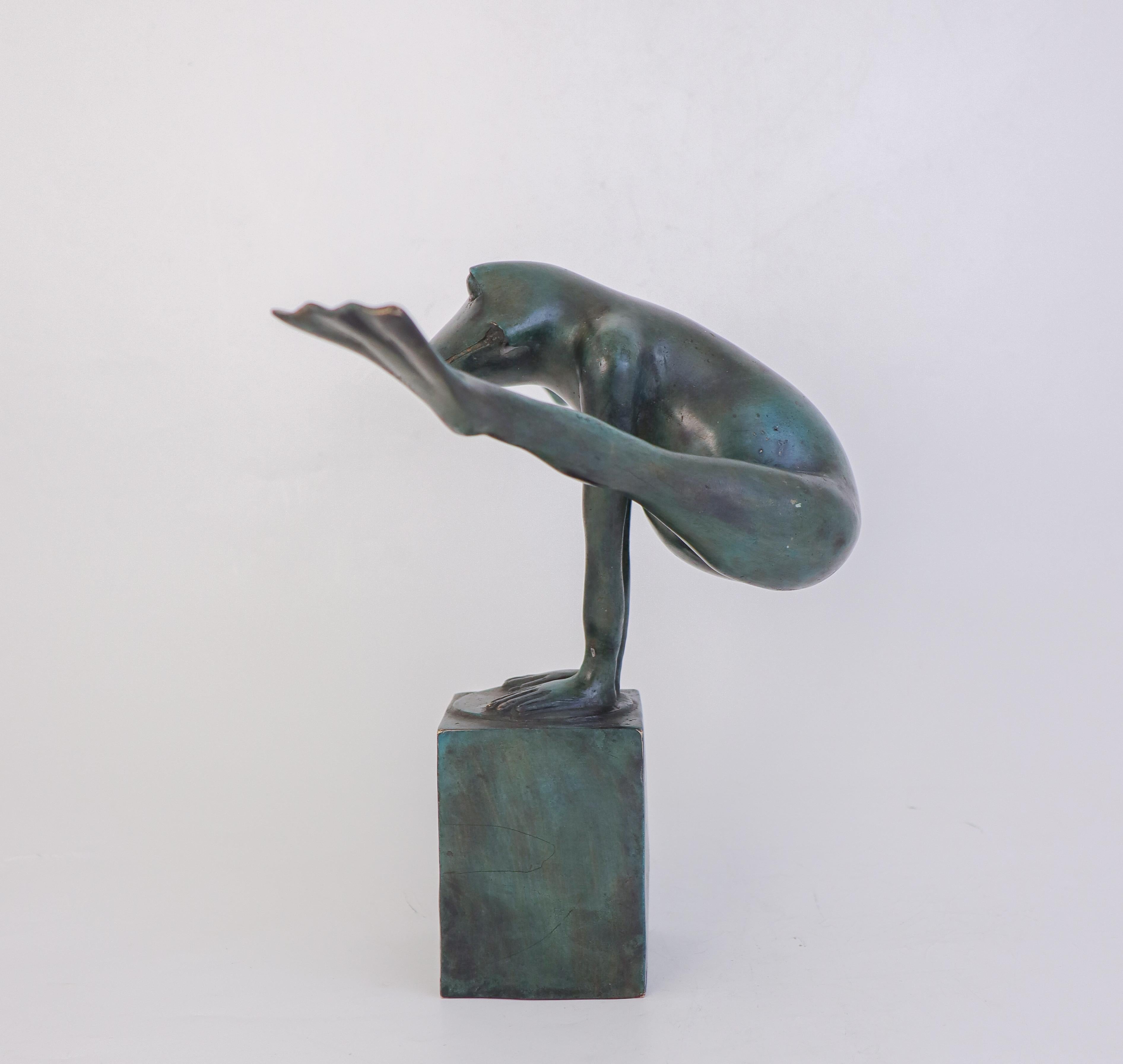 Scultura in bronzo - Rana verde saltellante In condizioni ottime in vendita a Stockholm, SE