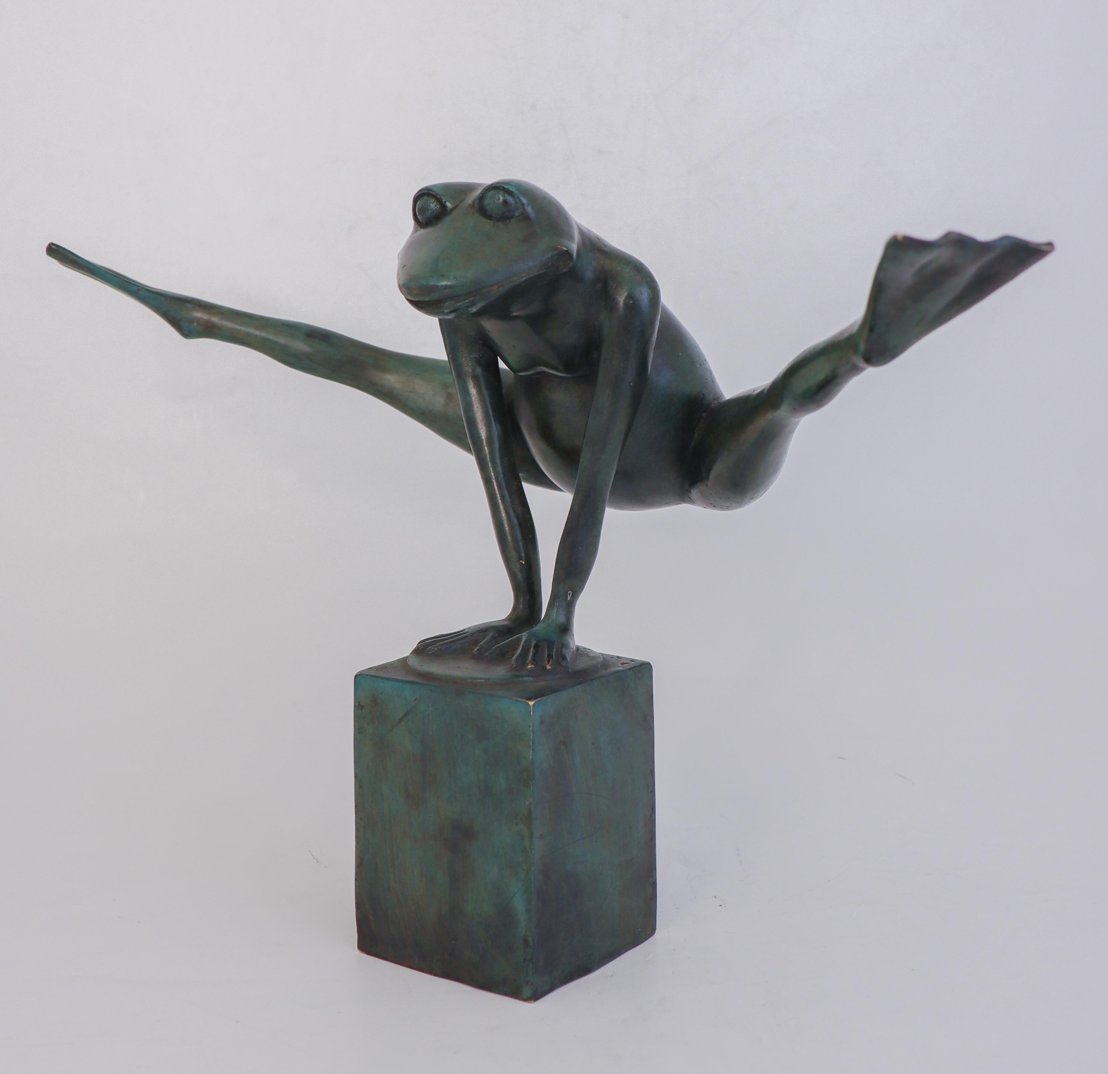 XXI secolo e contemporaneo Scultura in bronzo - Rana verde saltellante in vendita