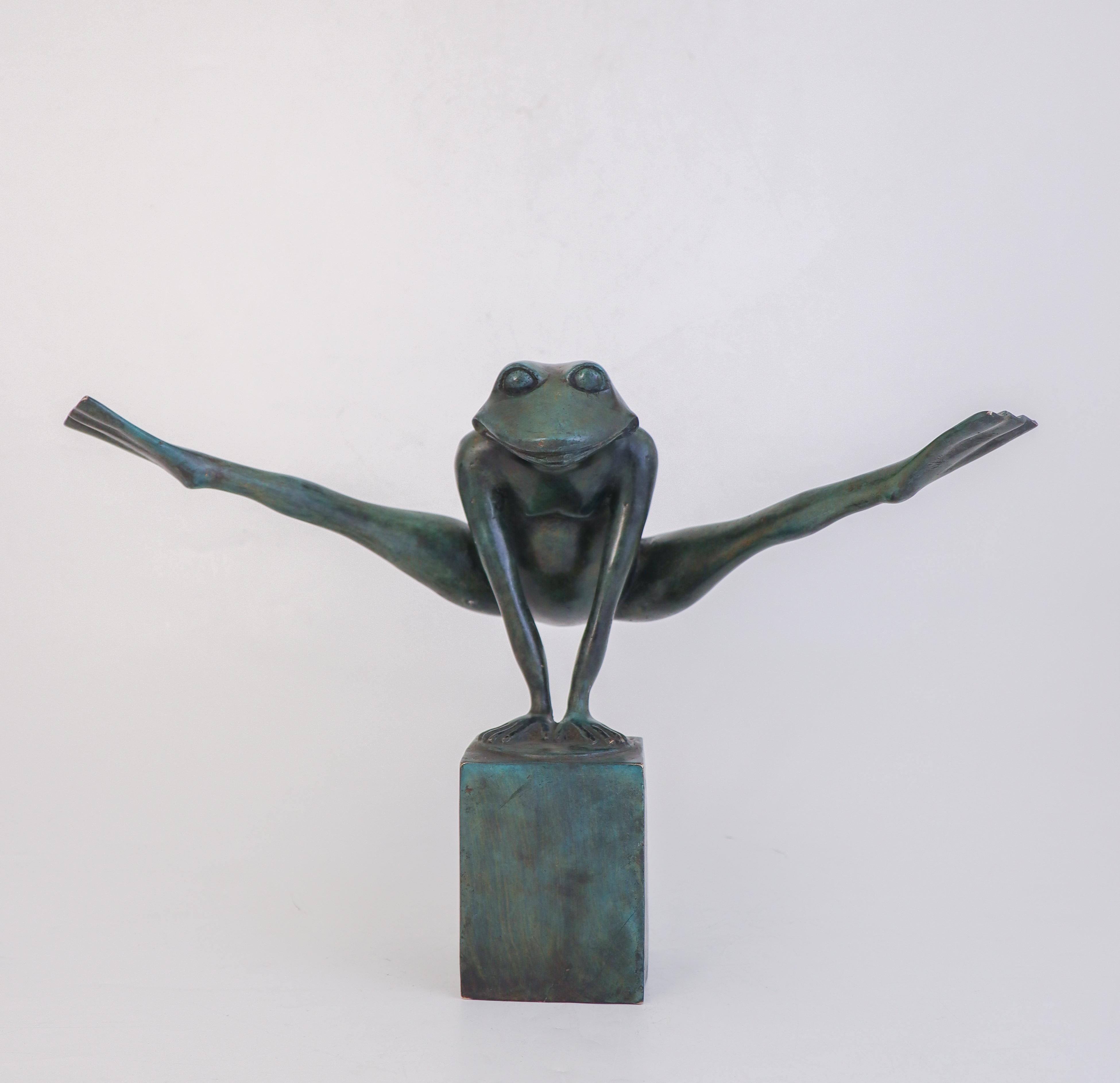 Bronzo Scultura in bronzo - Rana verde saltellante in vendita